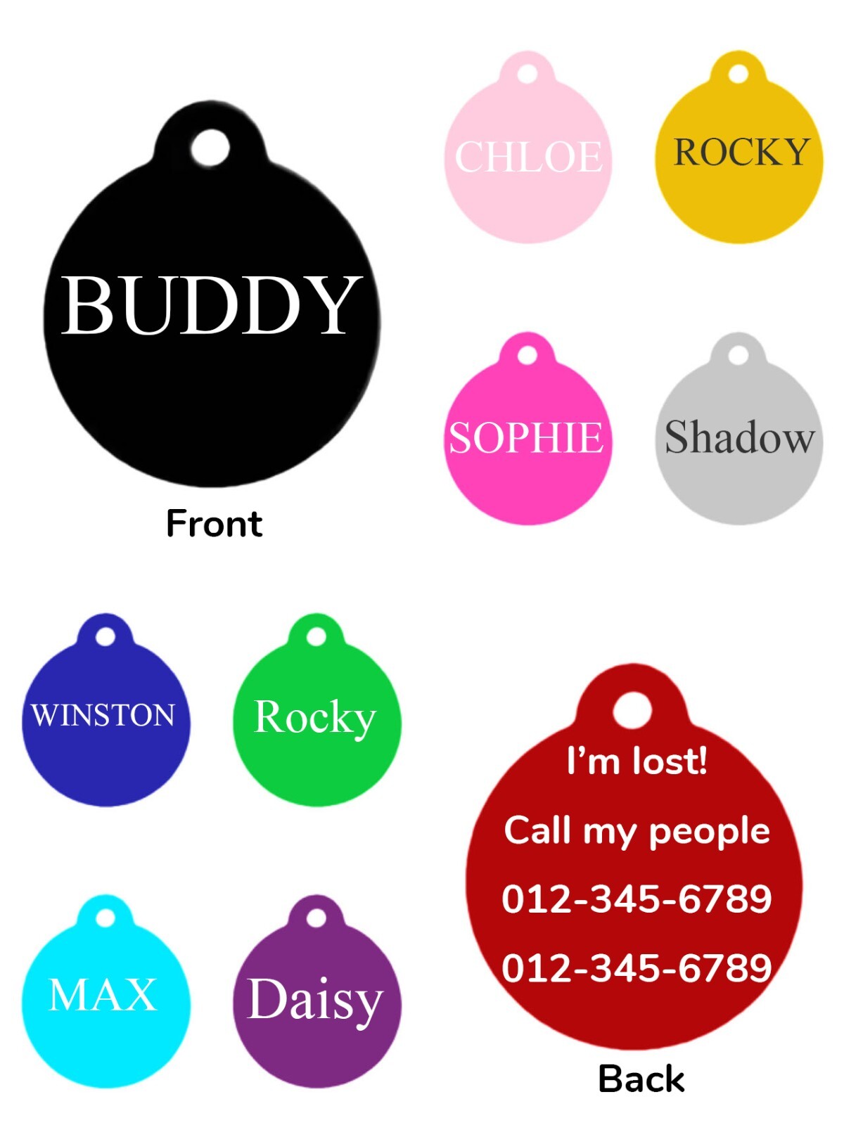 Customized Dog Tags, Aluminum, Personalized Pet ID Tags, Hand-Painted Design