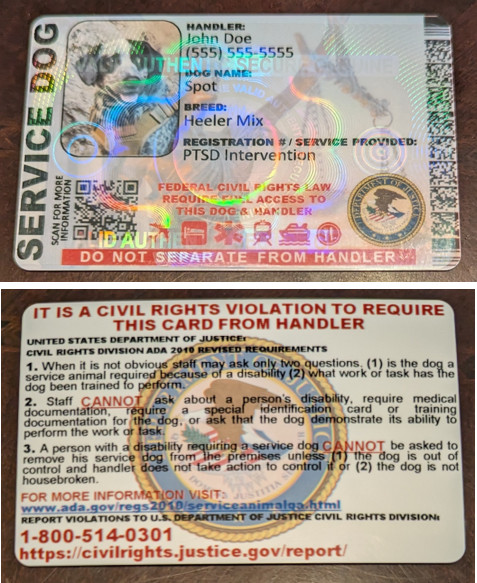 SERVICE DOG ID CARD HOLOGRAPHIC – DUAL SIDED CUSTOMIZABLE PHYSICAL & DIGITAL LJ