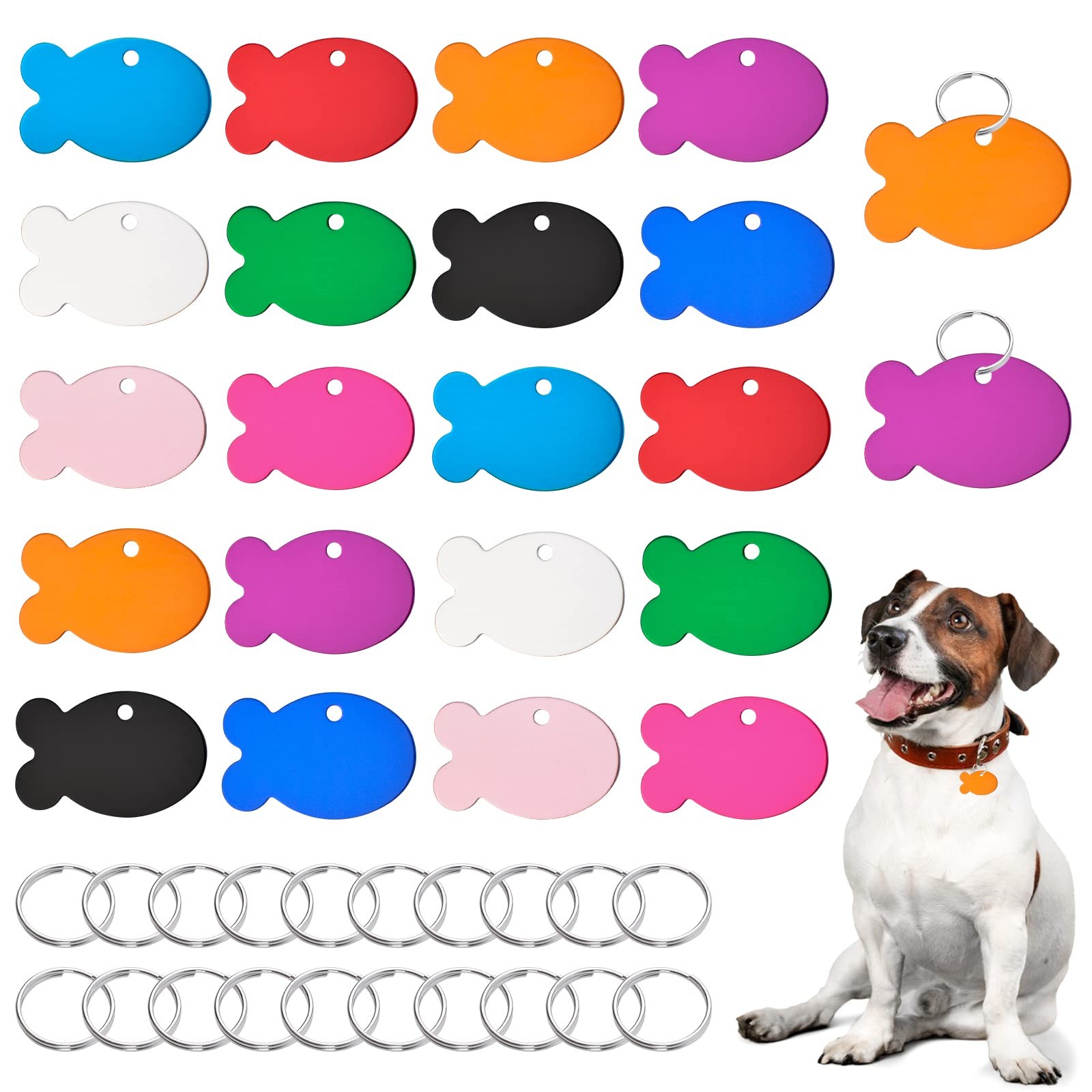 20 PCS MultiColor Aluminum Blank Pet ID Tags Double Sided With Rings