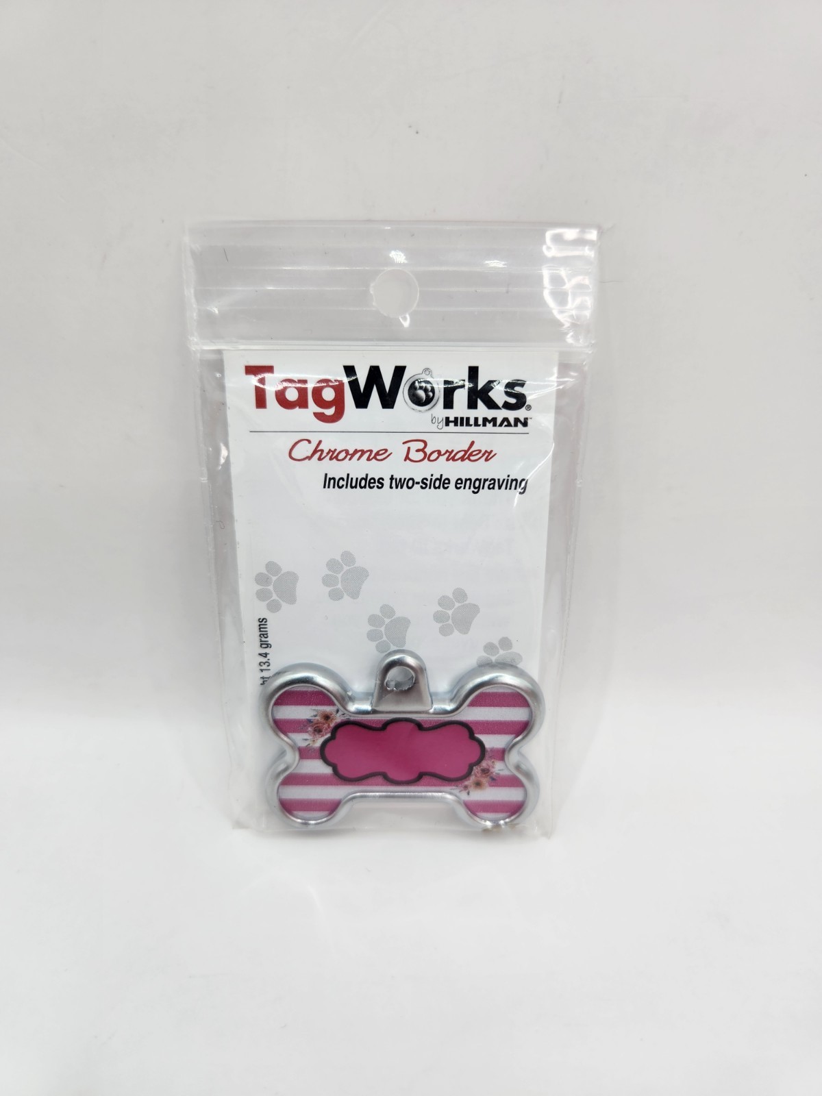 Dog Tag Works Custom Pink Stripe Floral Engravable New Pet Collar Charm Keychain