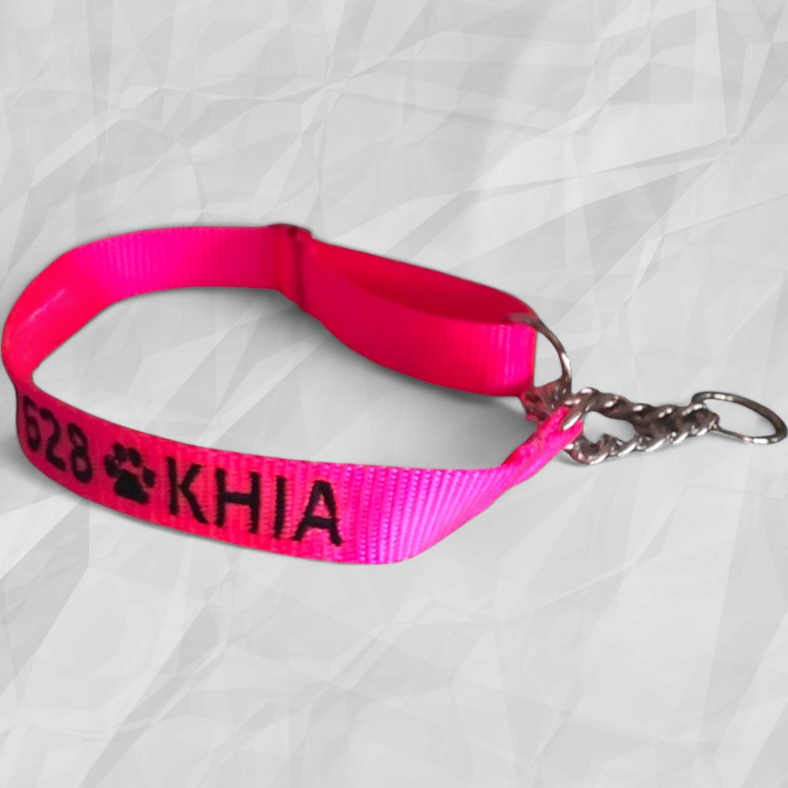 PERSONALIZED Embroidered Chain Martingale Dog Collar Pet ID Tag Name and Phone!