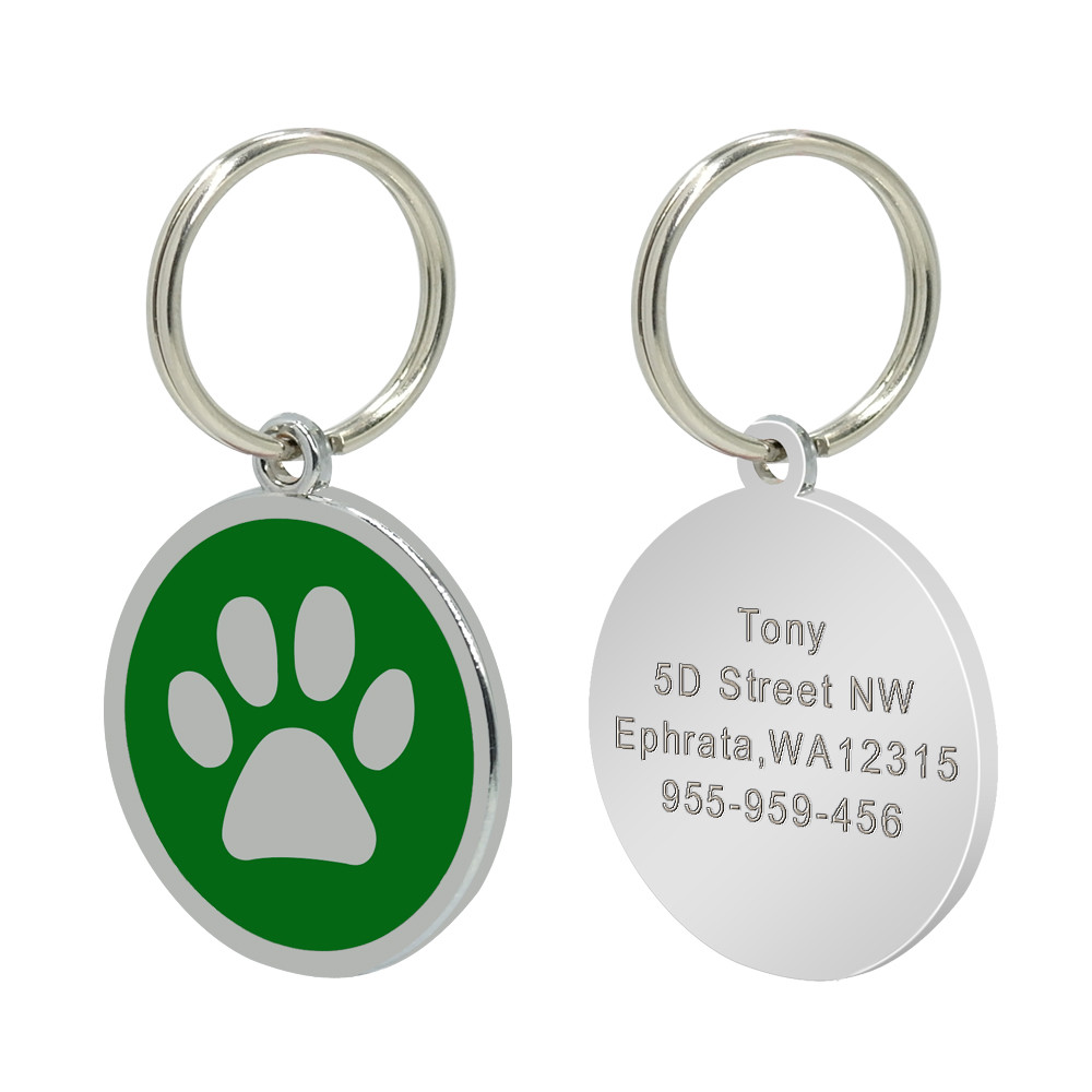 Paw Print Personalized Dog Tag Custom Name ID Collar Tag Engraved Free Clicker