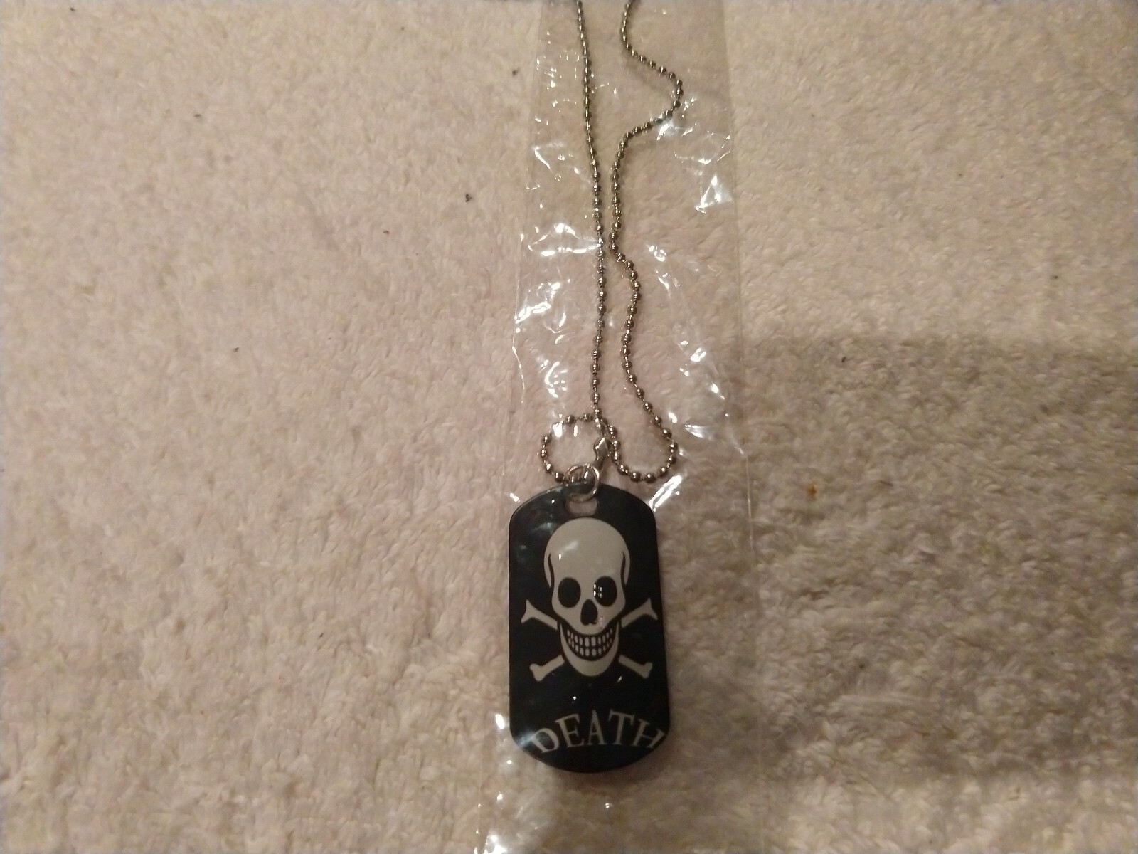 Skull-Crossbones Death Dog Tags+ Ball Chain Emu, Goth or Biker Halloween Costume