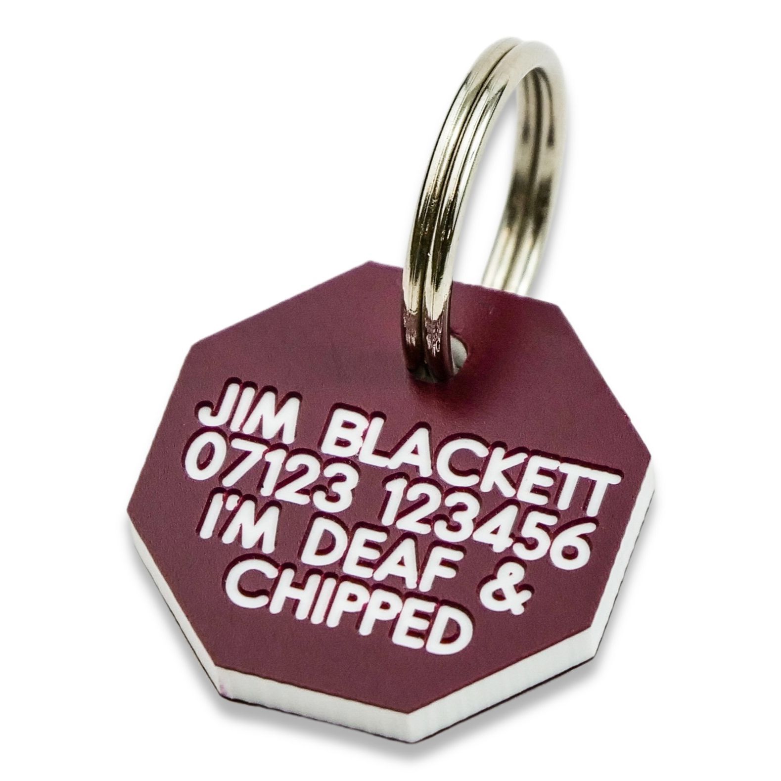 Pet Dog Cat ID Collar Tags – Deeply engraved, 21mm Plastic Octagonal. 7 COLOURS