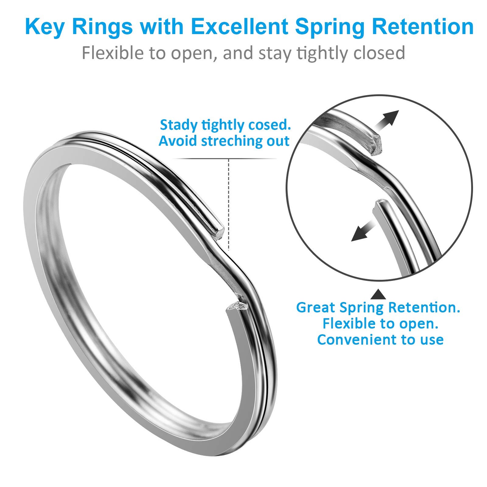 YHYZ Split Key Ring Circle Assorted, Metal Flat Round Keyring Durable in 5 Sizes