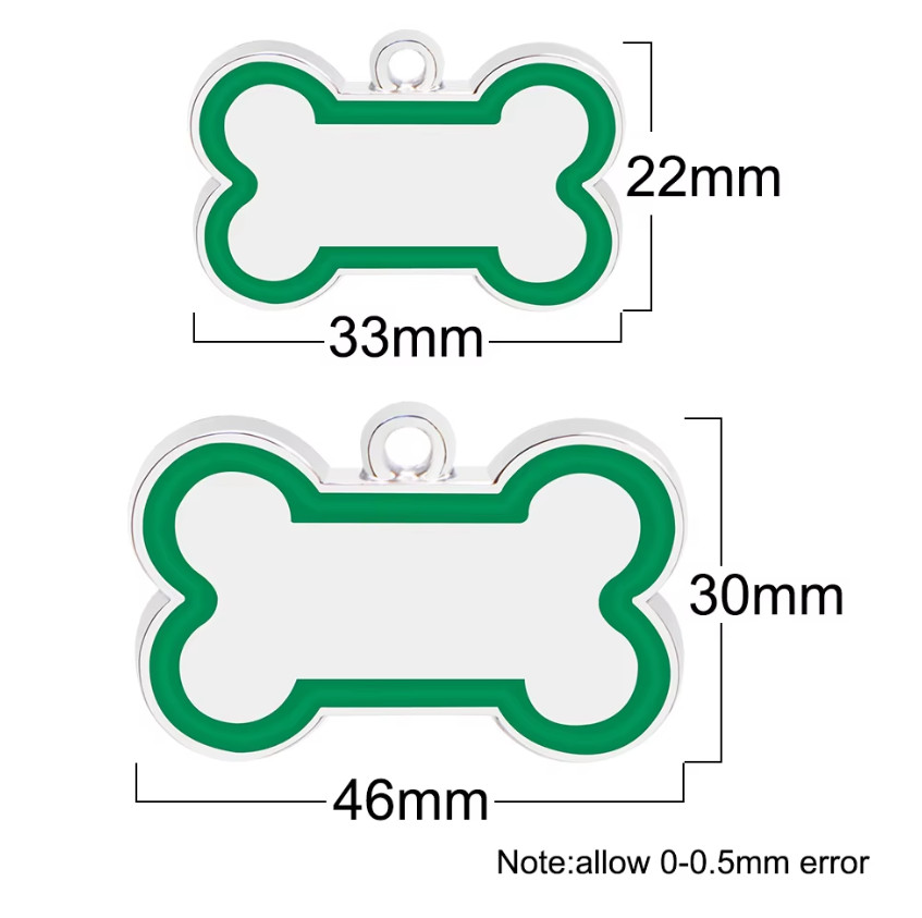Mirror Style Metal Bone PET Tag Engraved Custom Small To Medium Pets With Ring