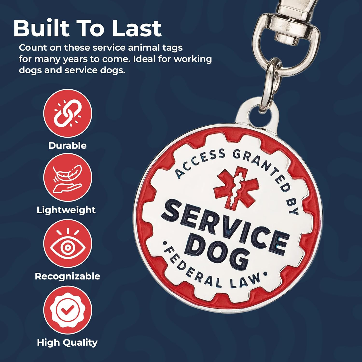 Service Dog Tag, 2 Pack: Metal Pet ID Tags for Service Animals, Emotional Suppor