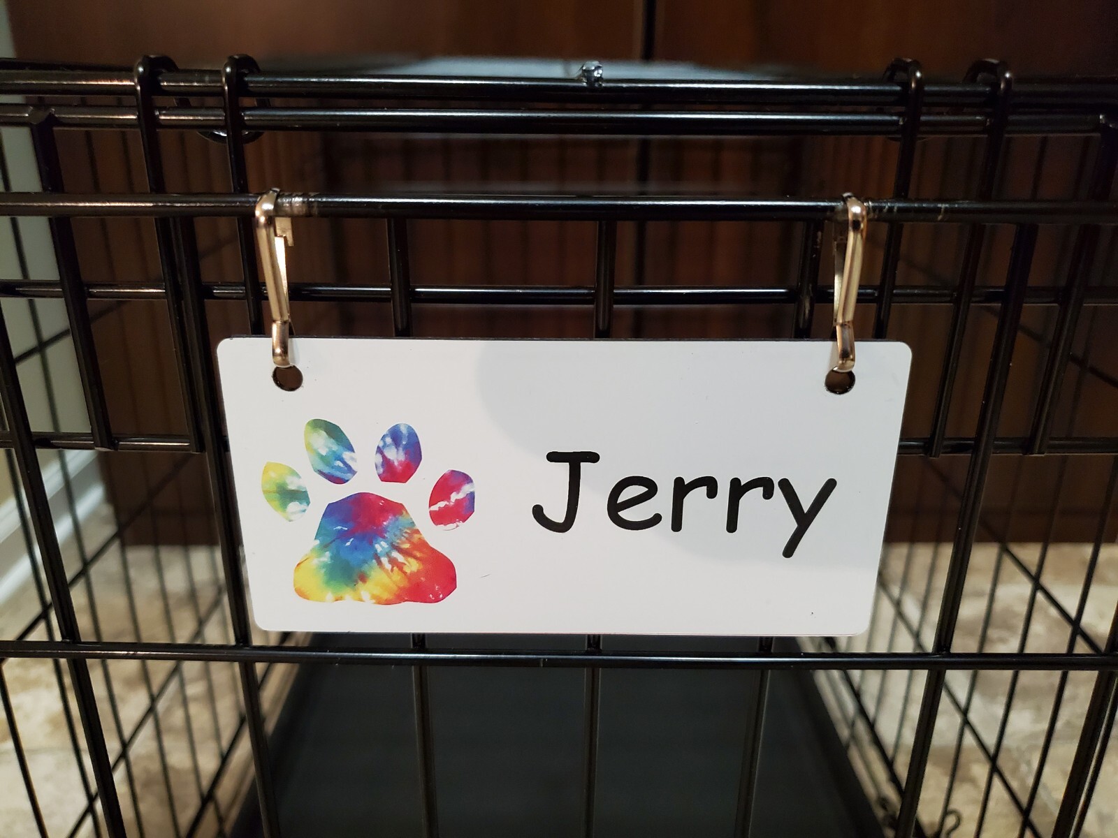Tie Dye Paw Personalized 5″ x 2.5″ Dog Crate Tag FREE SHIPPING