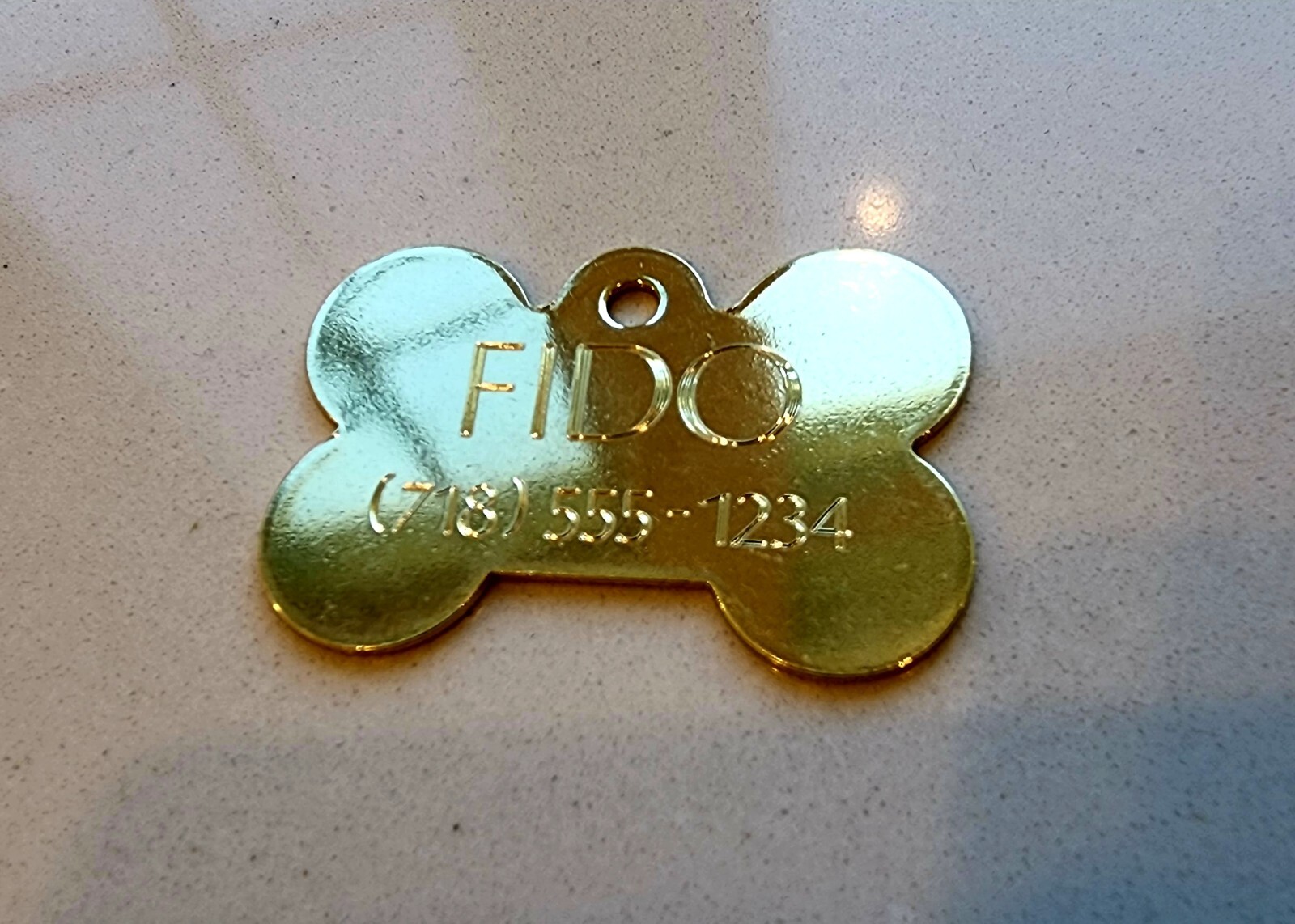PET TAGS BONE (4.0cm) ID SOLID BRASS 2 SIDE DIAMOND ENGRAVE DOG CAT NAME TAG