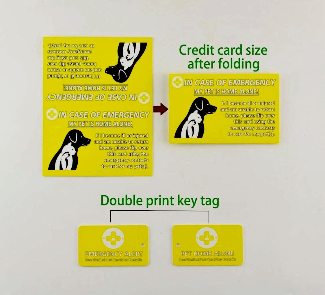 Pet Home Alone Emergency Alert Card Keychain Set Dog Cat Wallet Safety ID