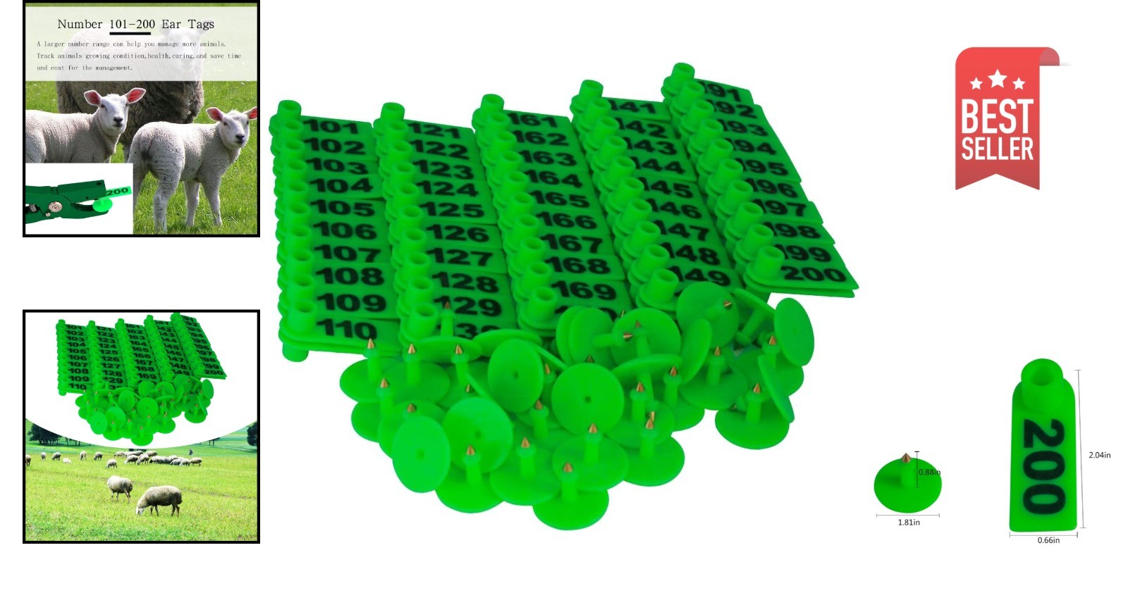 Animal Identification Made Easy – 200 Green Plastic Ear Tags for Small Livestock