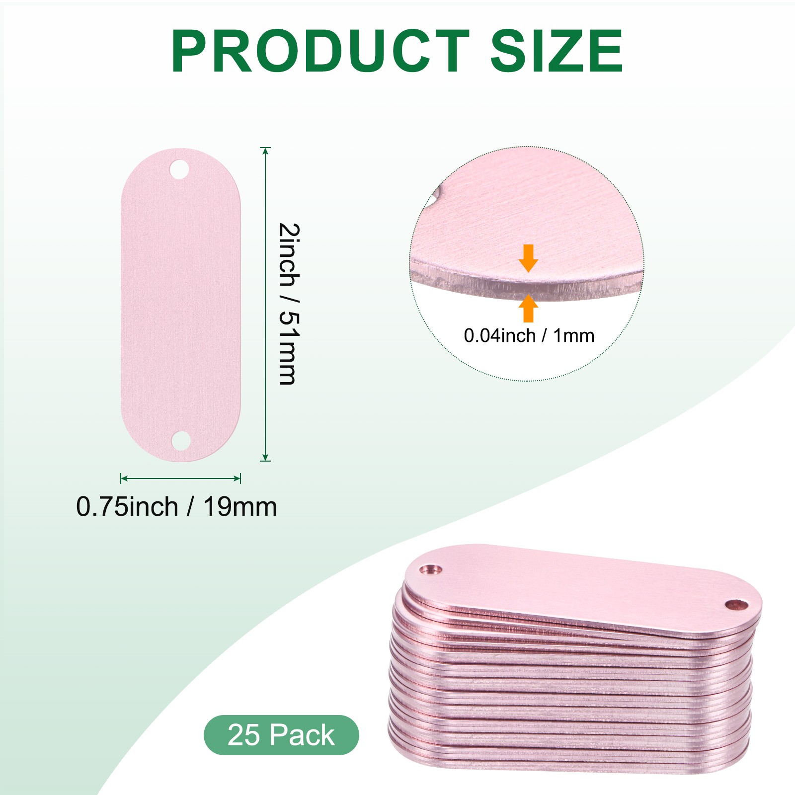 25-Pack 2″ x 0.75″ x 0.04″( L x W x T ) Blank Dog Tags [Pink, 2 Holes]