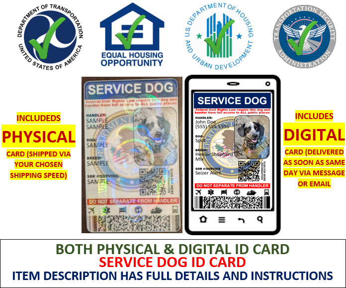SERVICE DOG ID CARD HOLOGRAHIC & KIT – ID HOLDER, CLIP, REGISTRATION & MORE