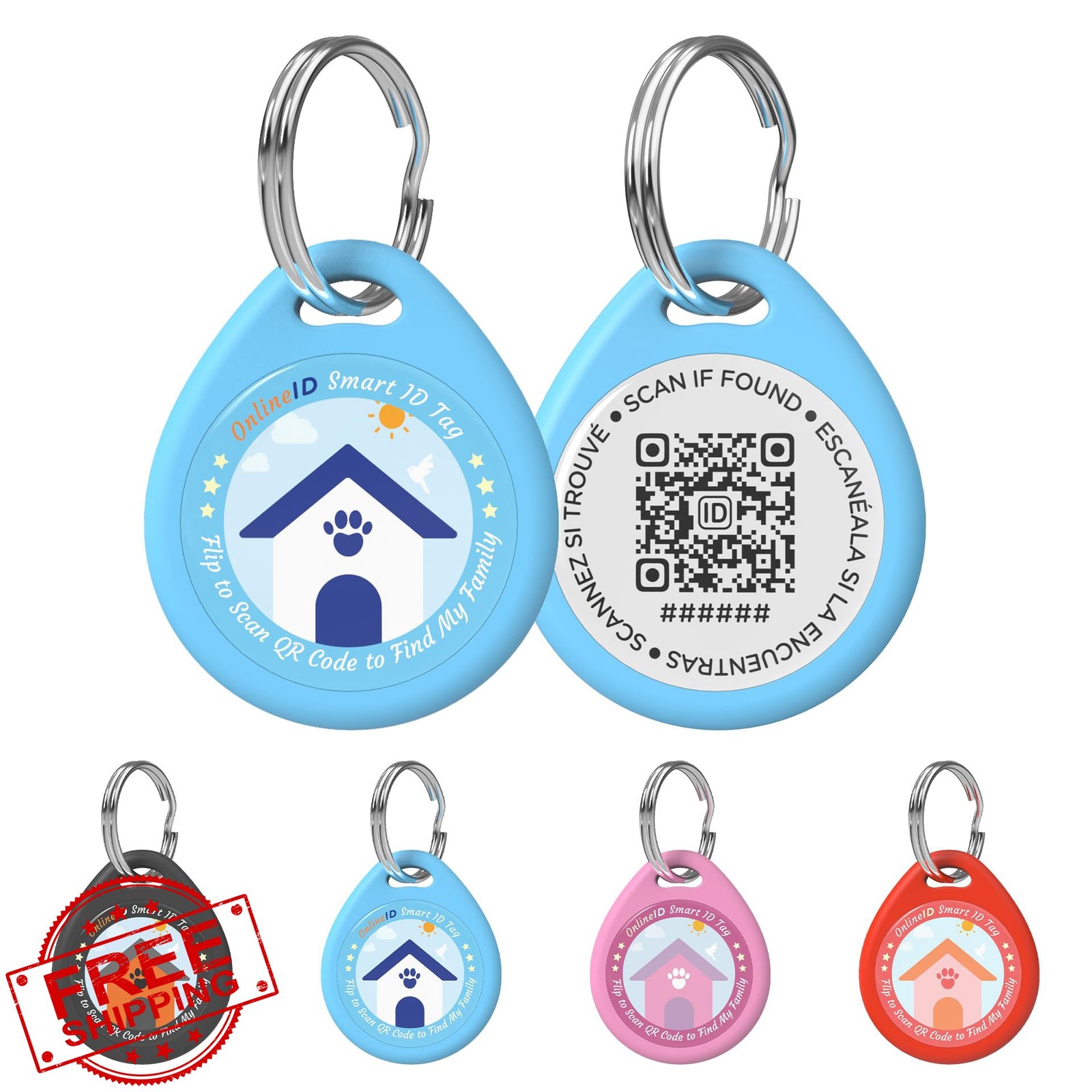 1 Pack QR Pet ID Tag Dog, Personalized with Profile, Blue, L