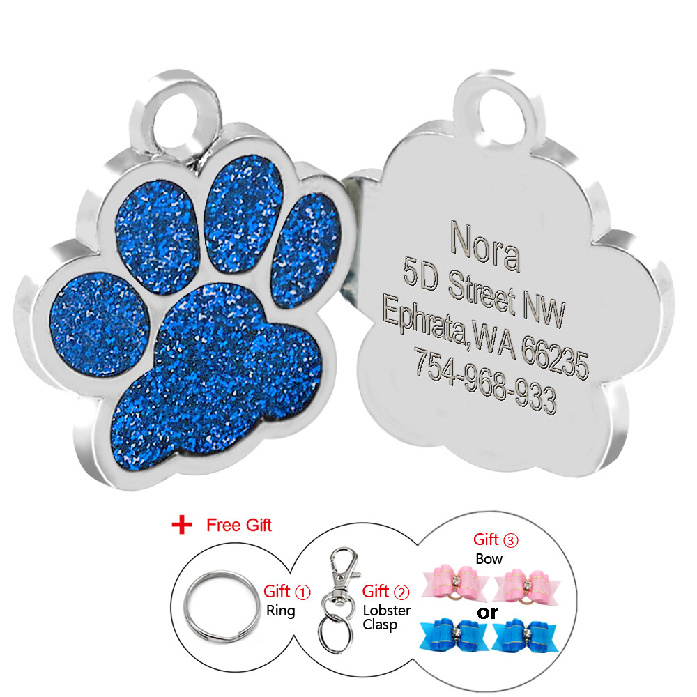 Glitter Paw Custom Dog Tags for Pets Engraved Pet Puppy Cat Name ID Collar Tags
