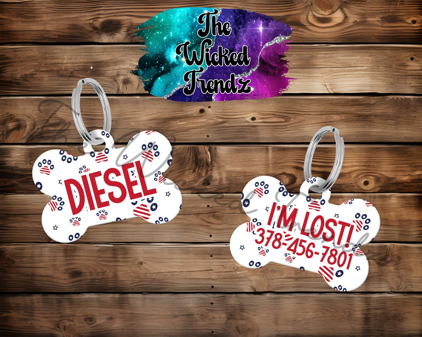American Flag Red White Blue America Custom Personalized Pet Dog Name ID Tag