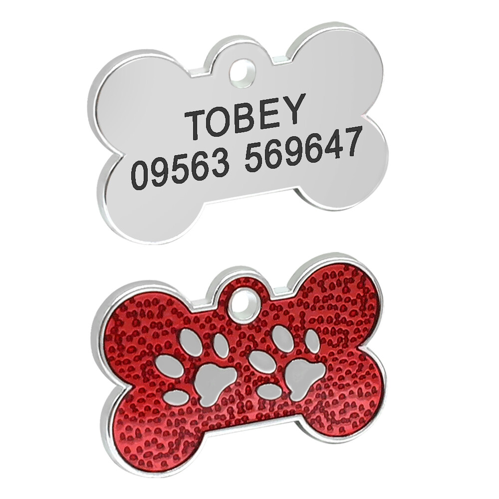 10/20pcs Dog Tags Bone Shape Personalized Custom Pet Name ID Address Paw Print