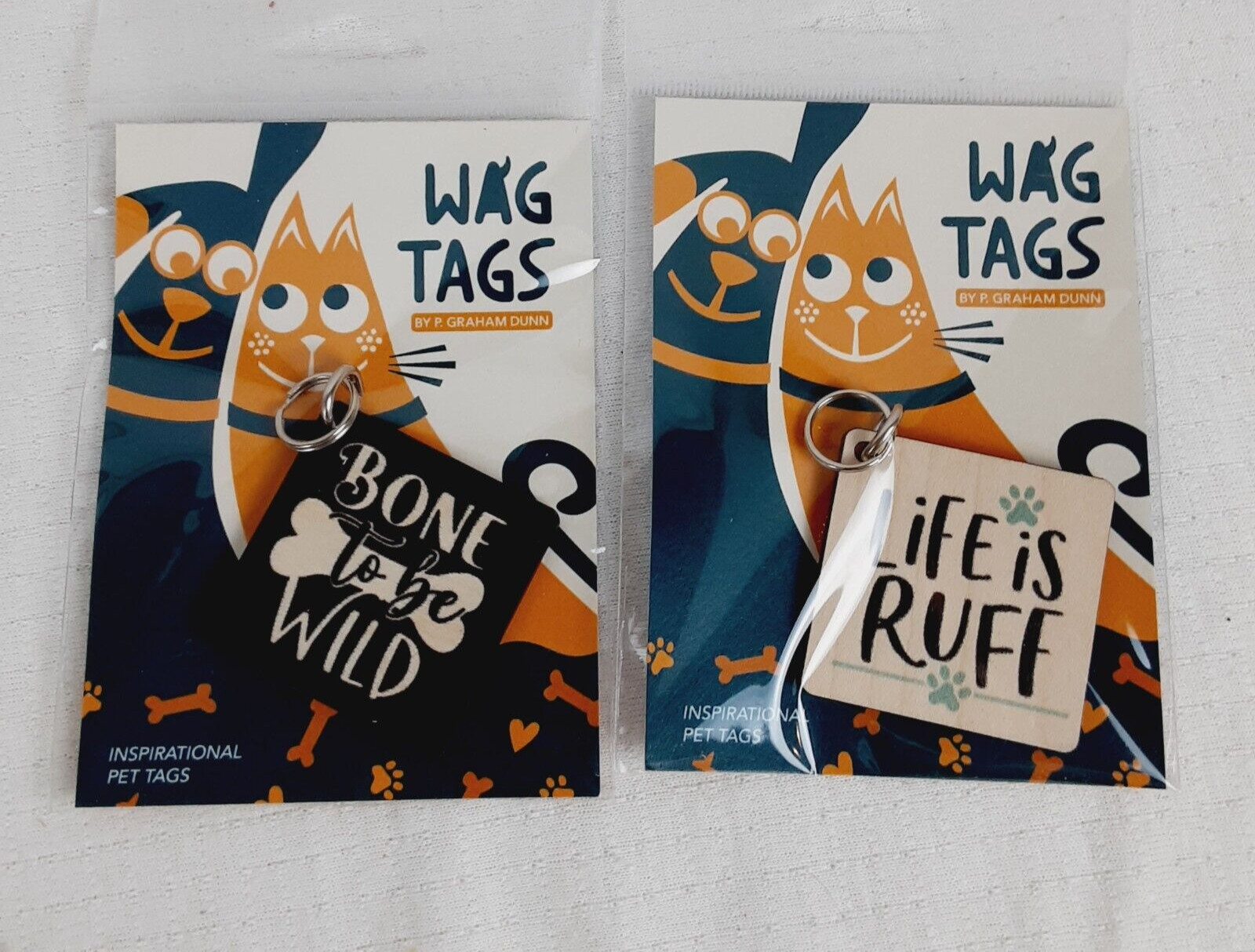 P Graham Dunn WAG TAGS Pet Collar Charms Wooden Square 1.5″ Set of 2 Ruff Wild