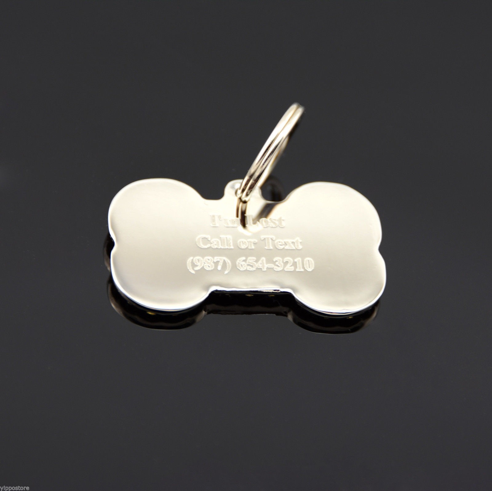 Custom Engraved Personalized Small Bone Shape Blue CZ Metal Dog Tag Pet ID Name