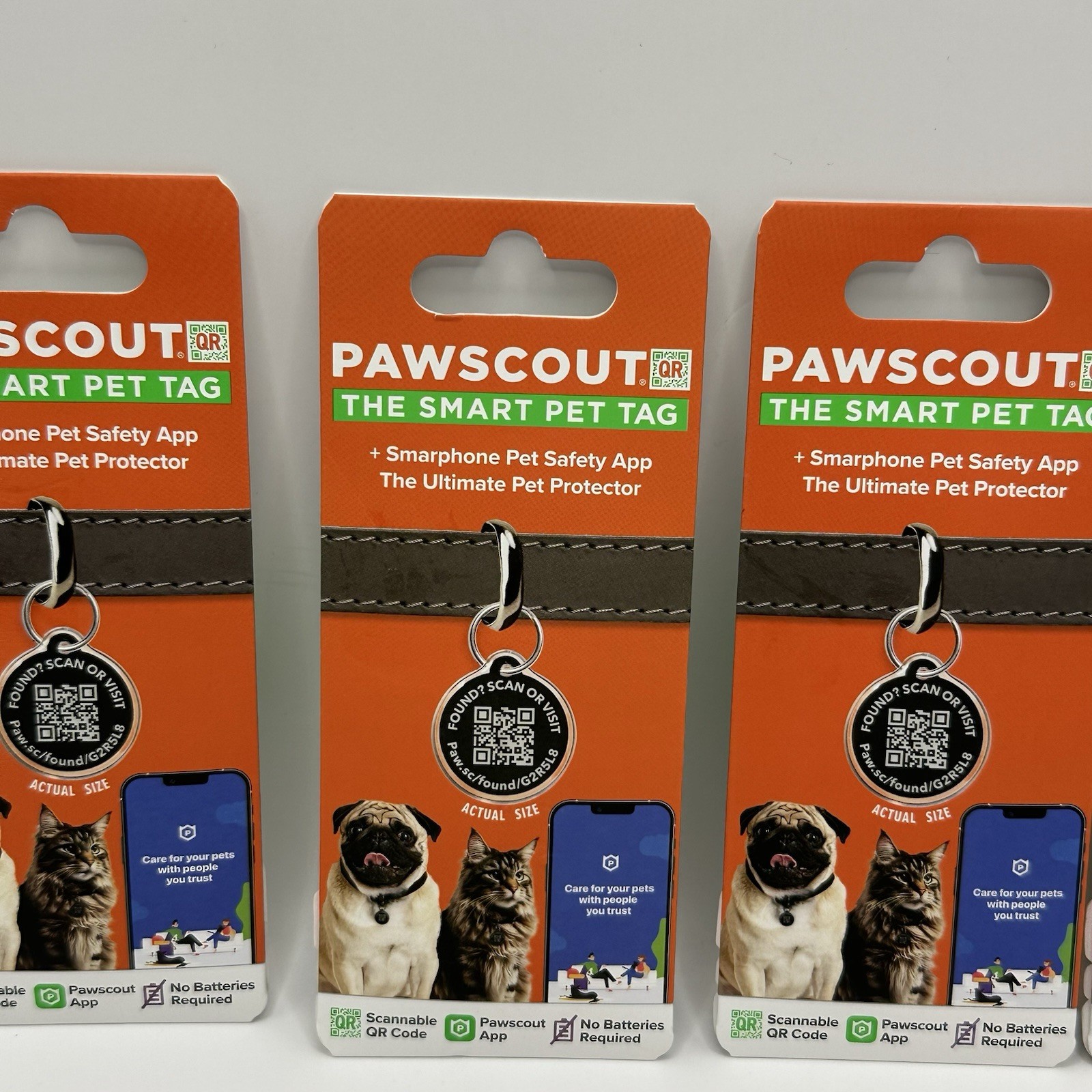 🐾 (4) PAWSCOUT Smart Pet Tags QR Finder Dogs Cats Smartphone Pets Safety App