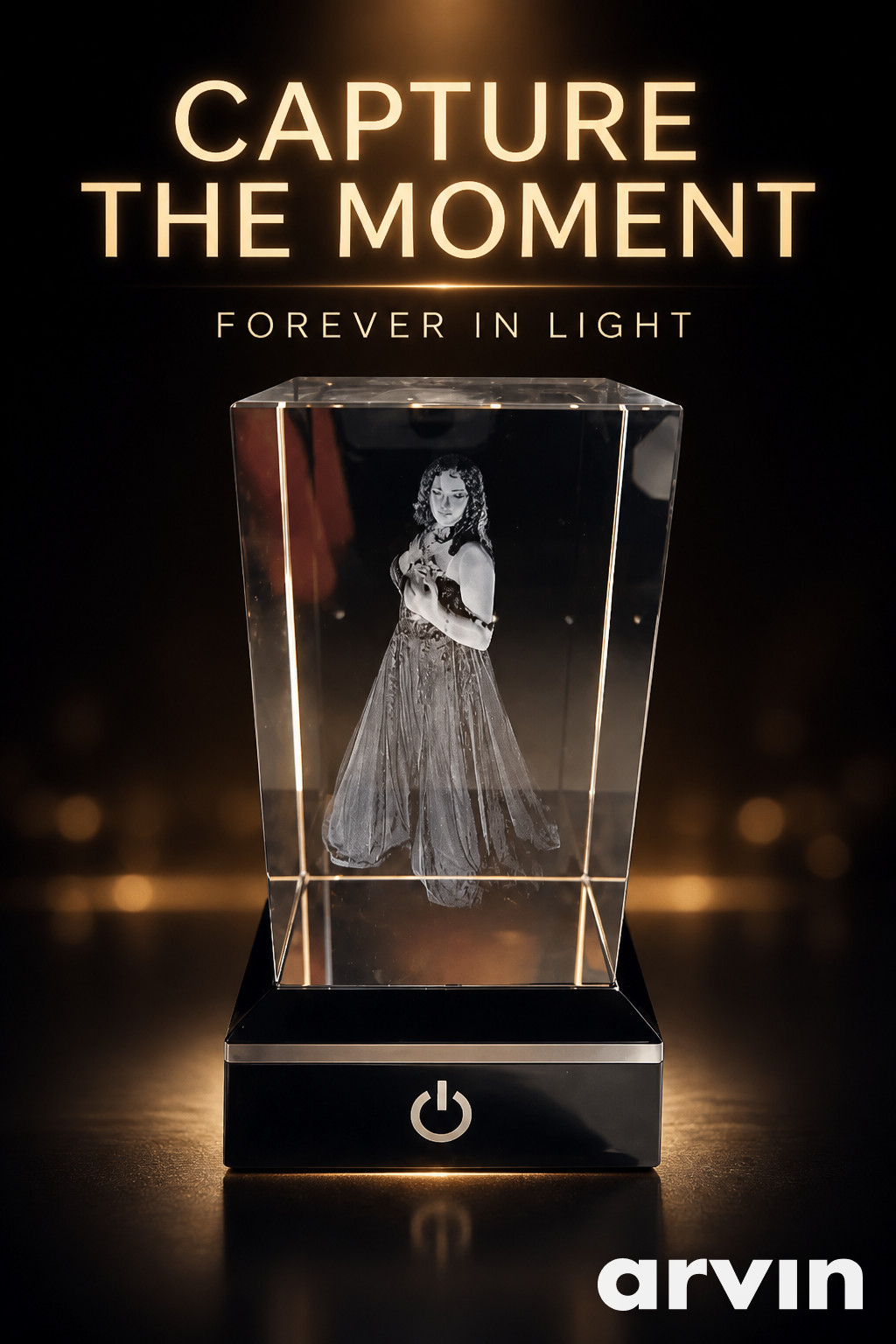 Crystal engraved with your pet photo Free LED light base