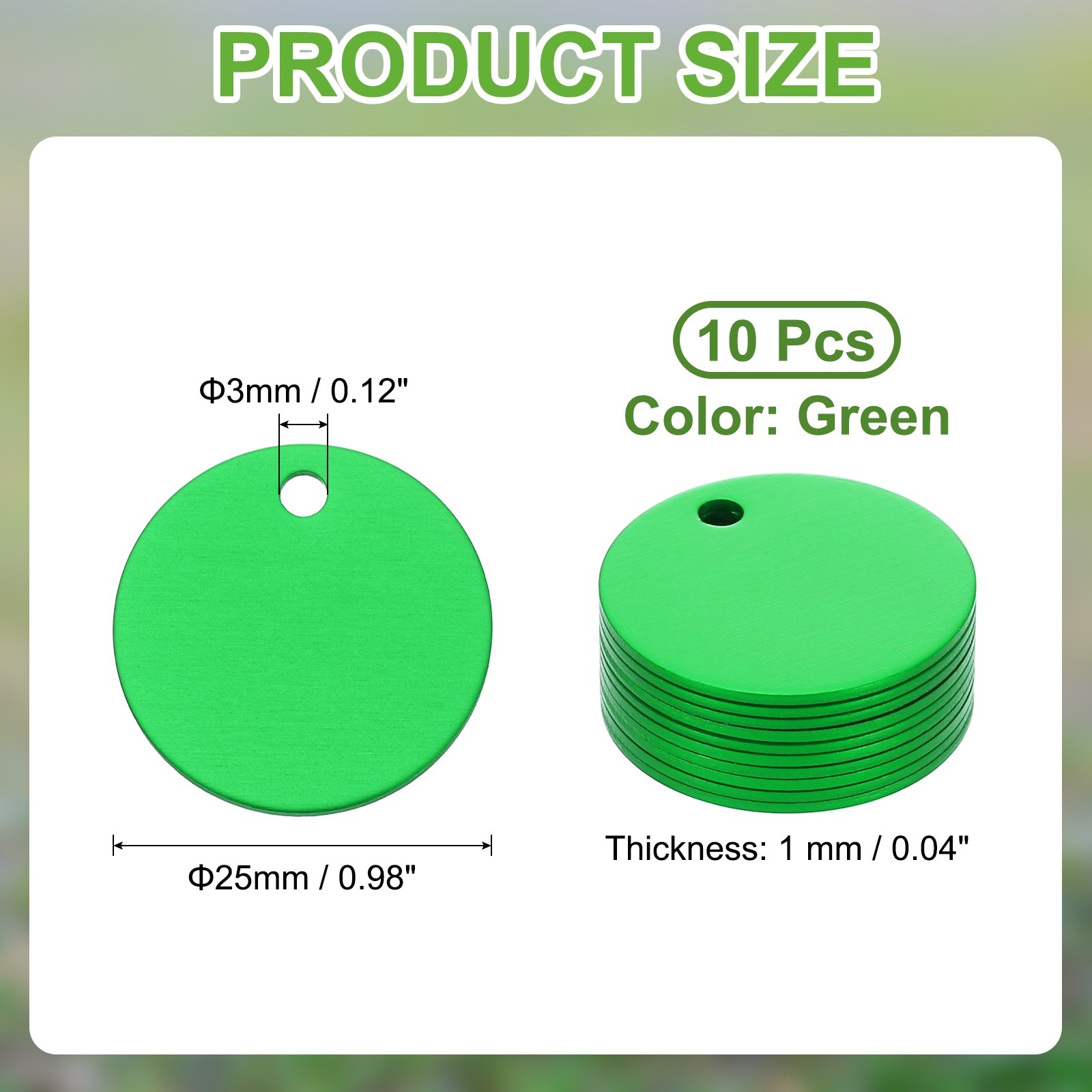 10pcs Dog Pet Tags 25mm Round Aluminum Engraving Blanks Tags, Green