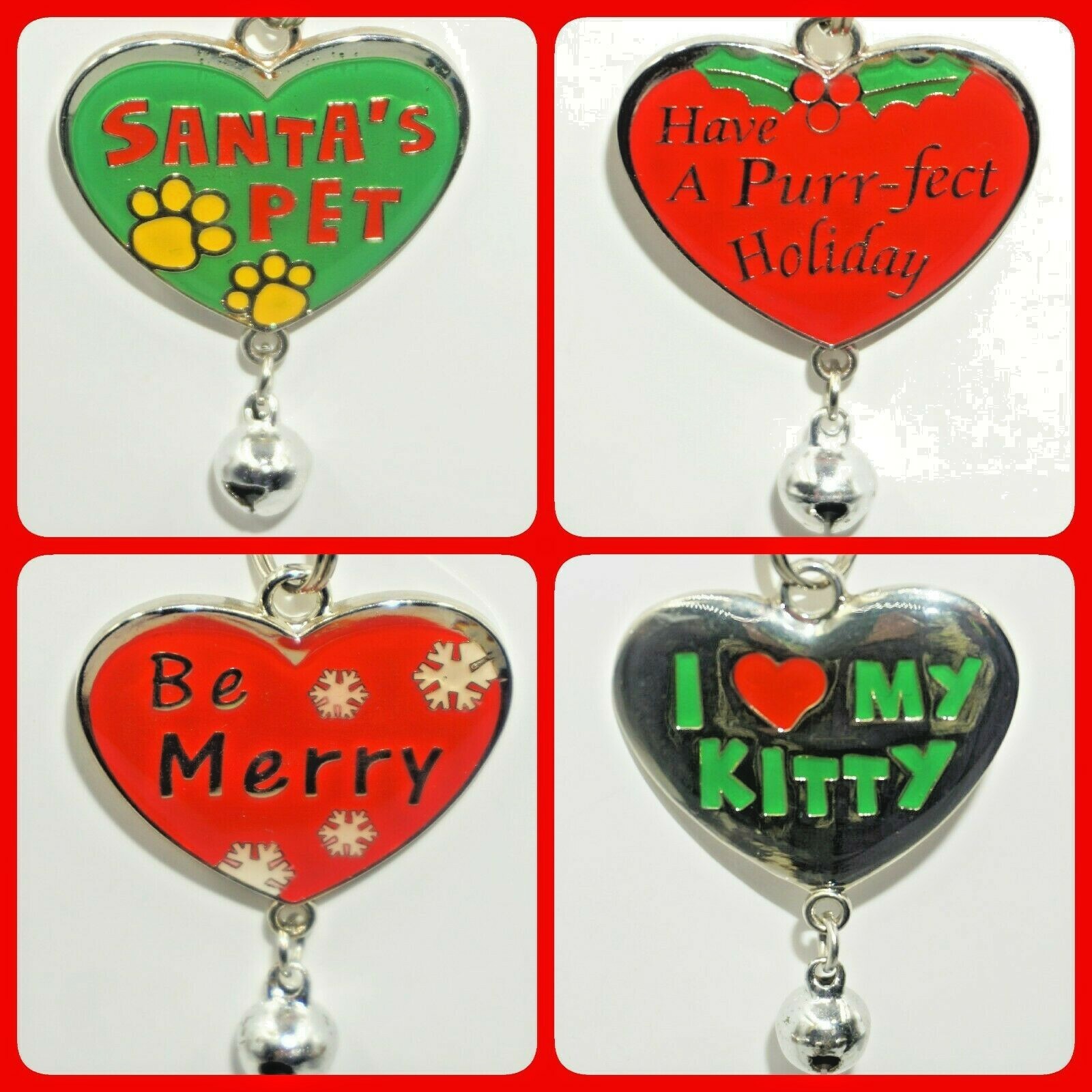 Pet Tags Charms Christmas Dog Cat Jingle Bells Pick Phrases Silver Tone NWT JB