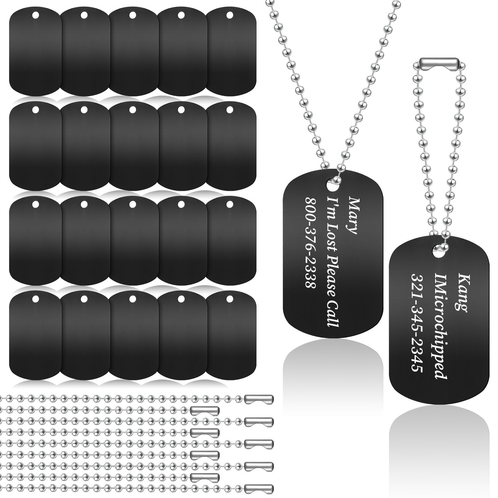 100 Pcs Personalized Dog Tags Set, 50 Black Aluminum Blank Dog Tags for Engra…