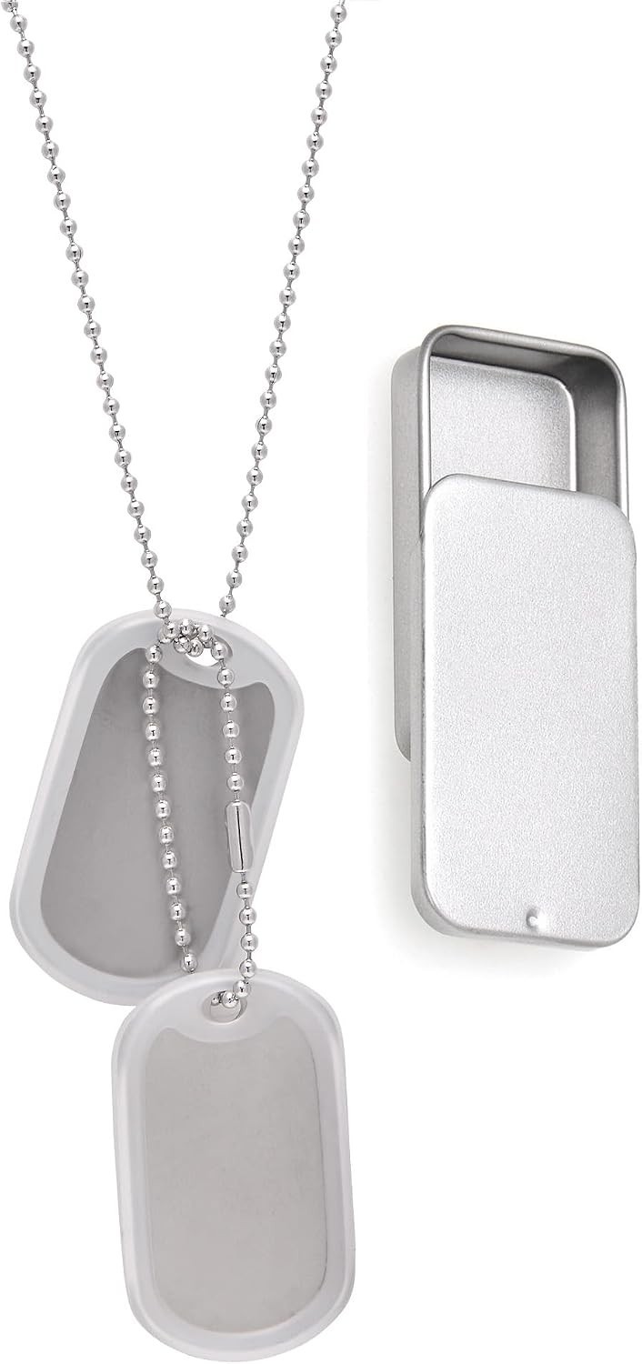 Personalized Stainless Steel Military Dog Tag Set with Chains & White Silencers