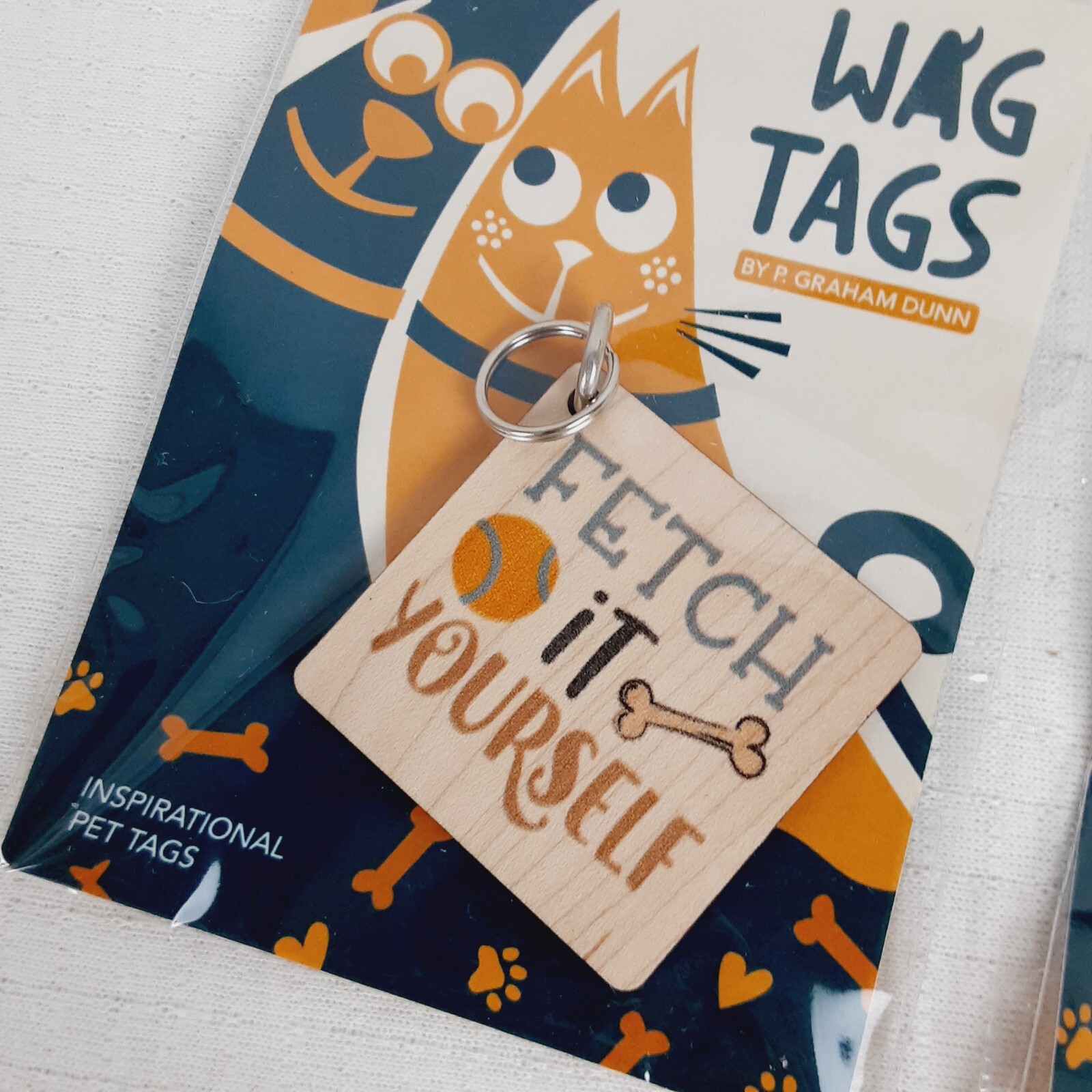 P Graham Dunn WAG TAGS Pet Collar Charms Wooden Square 1.5″ Assorted Set of 3