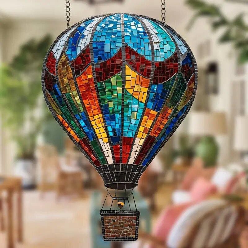 1pc 2D Acrylic Hot Air Balloon Light-Collecting Device Flower Window Pendant
