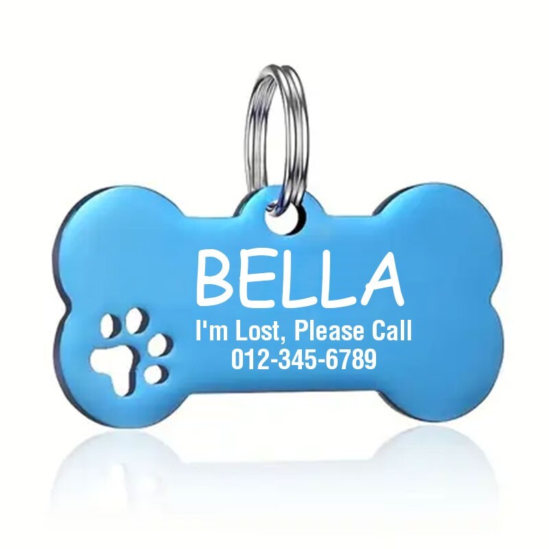 Personalized Bone Paw Print Dog Tag, Cat ID | Engraved Pet Tag