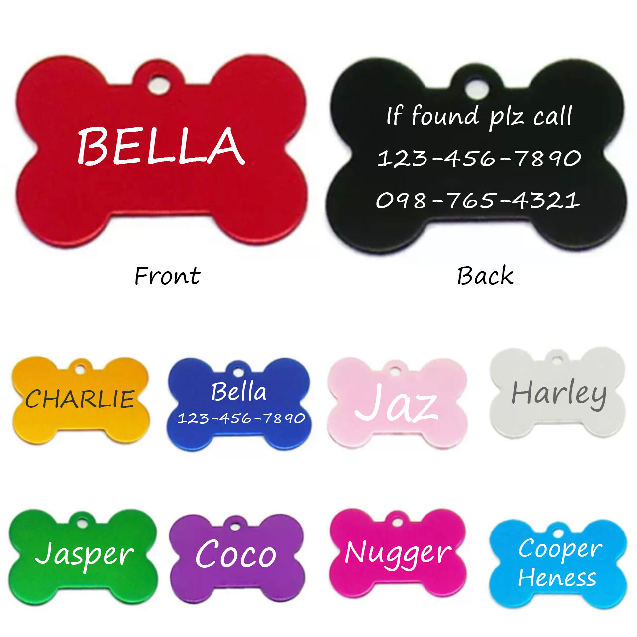 Dogs Cats ID Tags Personalized Pet Tags 2sides Engraved Bone Shape