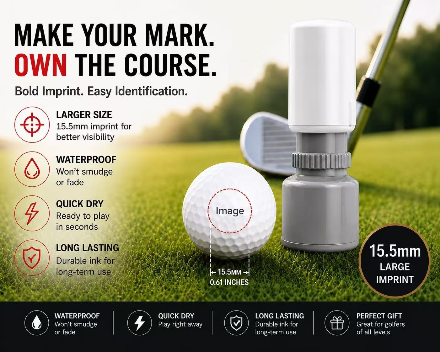 Personalized Golf Ball Stamp | Custom Name Pre-Inked Stamp for Golf Balls | Golf