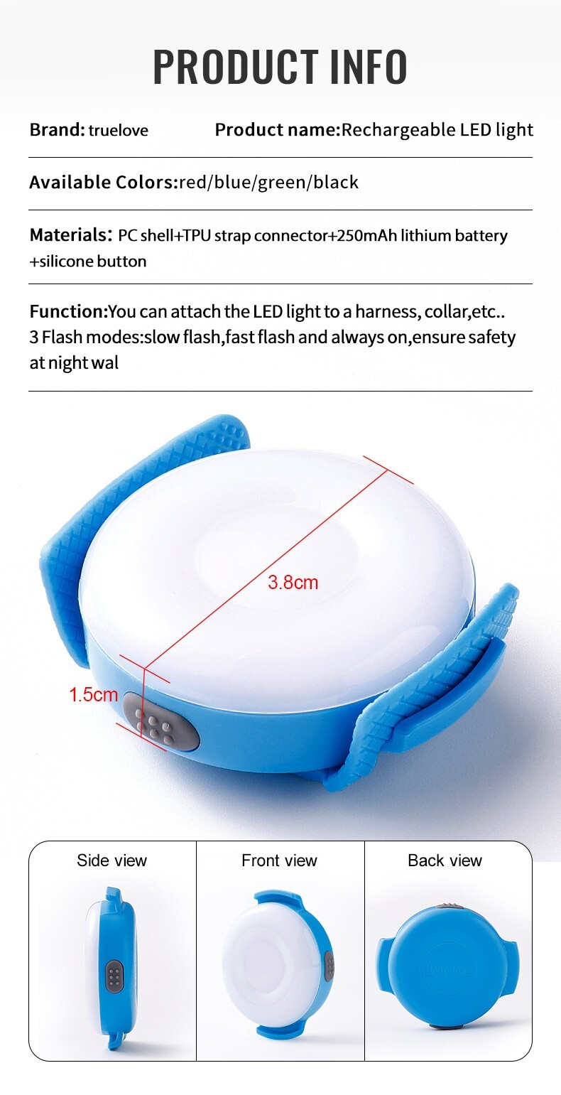 Truelove LED Light-Up Dog Harness Rechargeable IP65 Red Black Blue Green UK