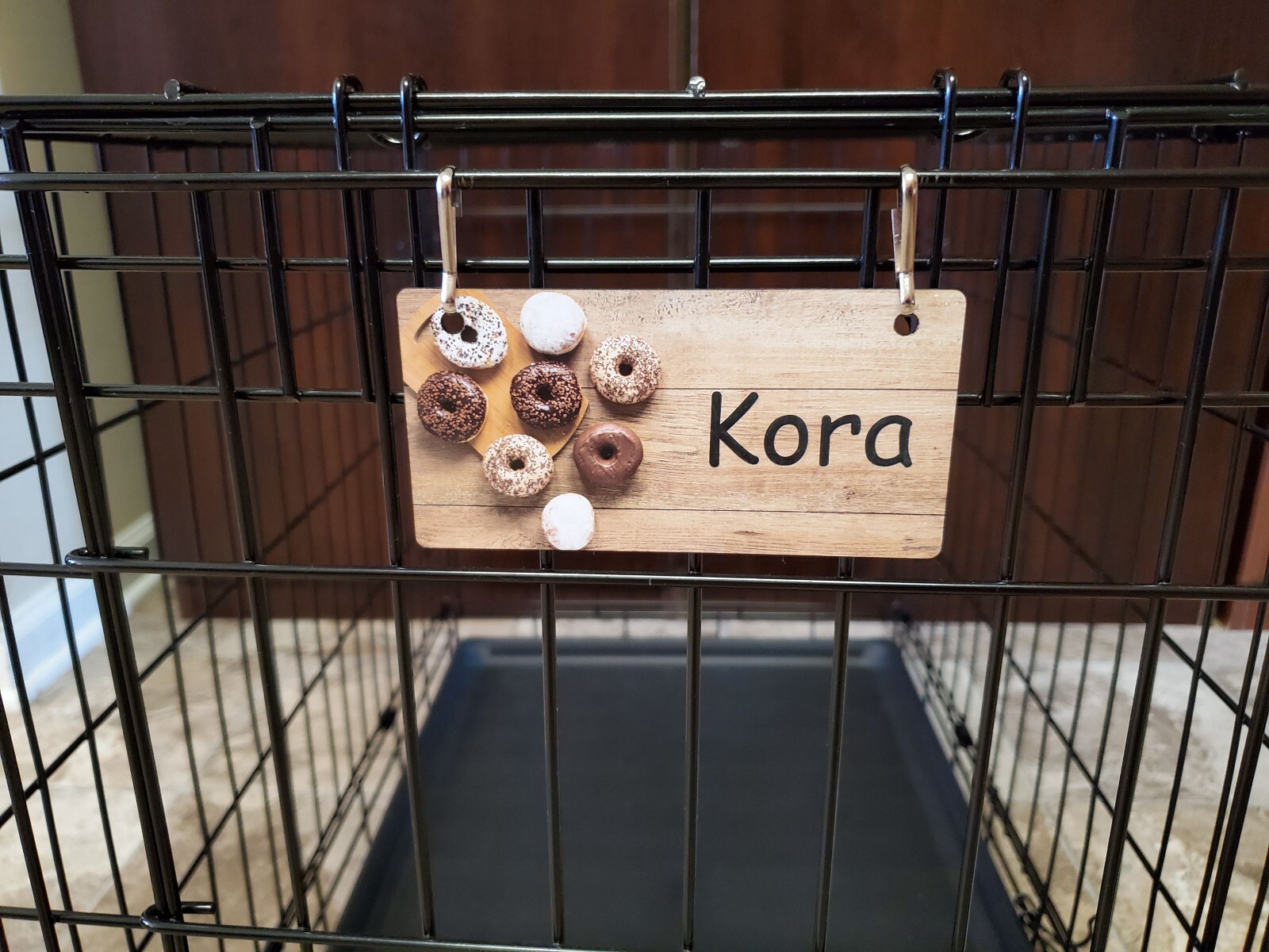 Donuts on Wood Table Design Personalized 5″ x 2.5″ Dog Crate Tag FREE SHIPPING