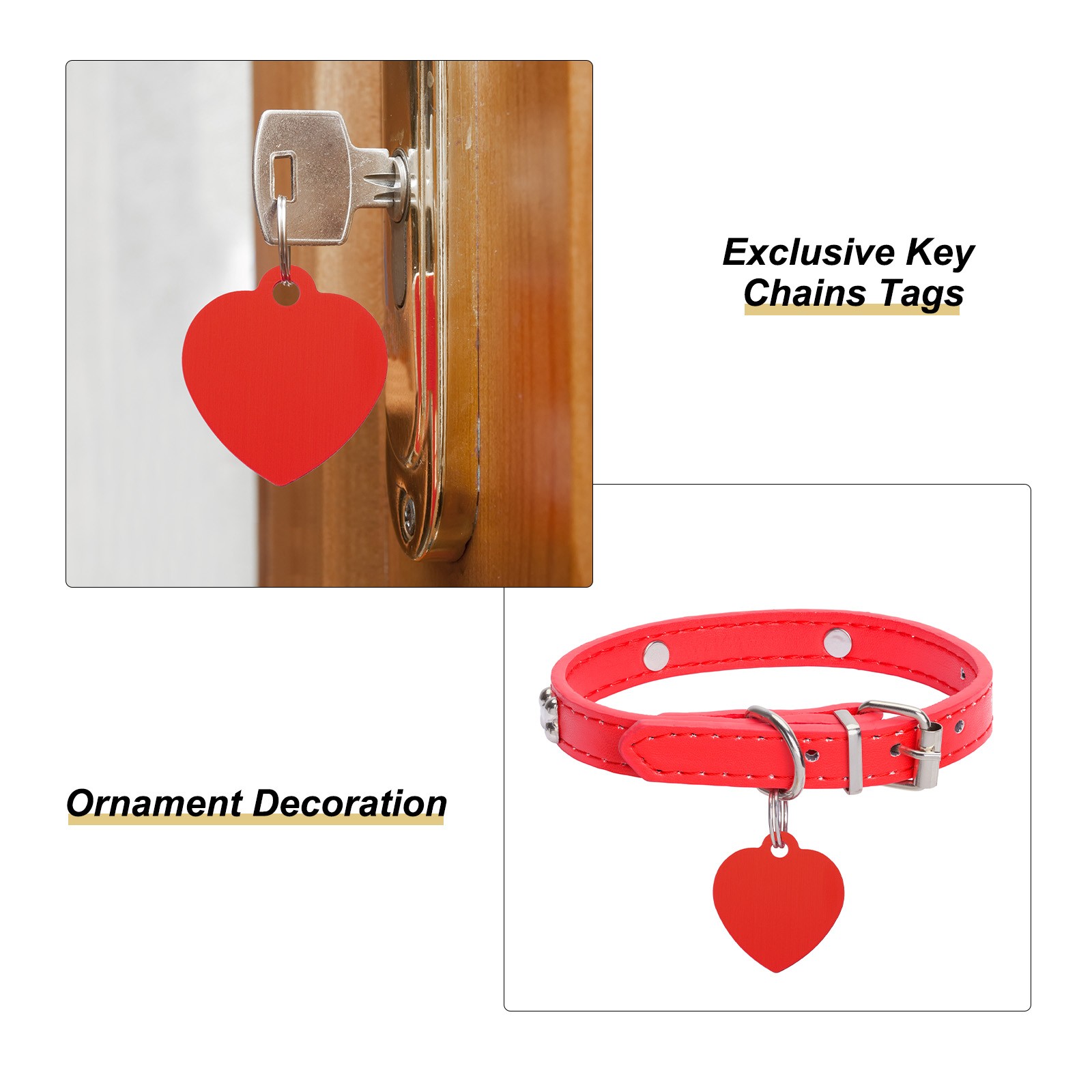 Pet ID Tags, Engraving Tags, Heart-Shape Dog ID Tag, Rose Red Blank Tags, 10pcs