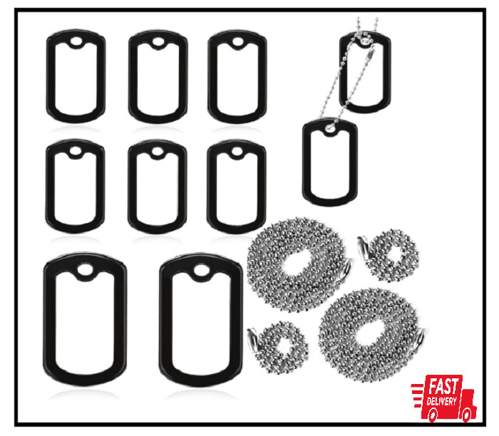 10 Pack Dog Tag Silencers, Engraved Dog Tag Silicone Case with 4 Chains Black…