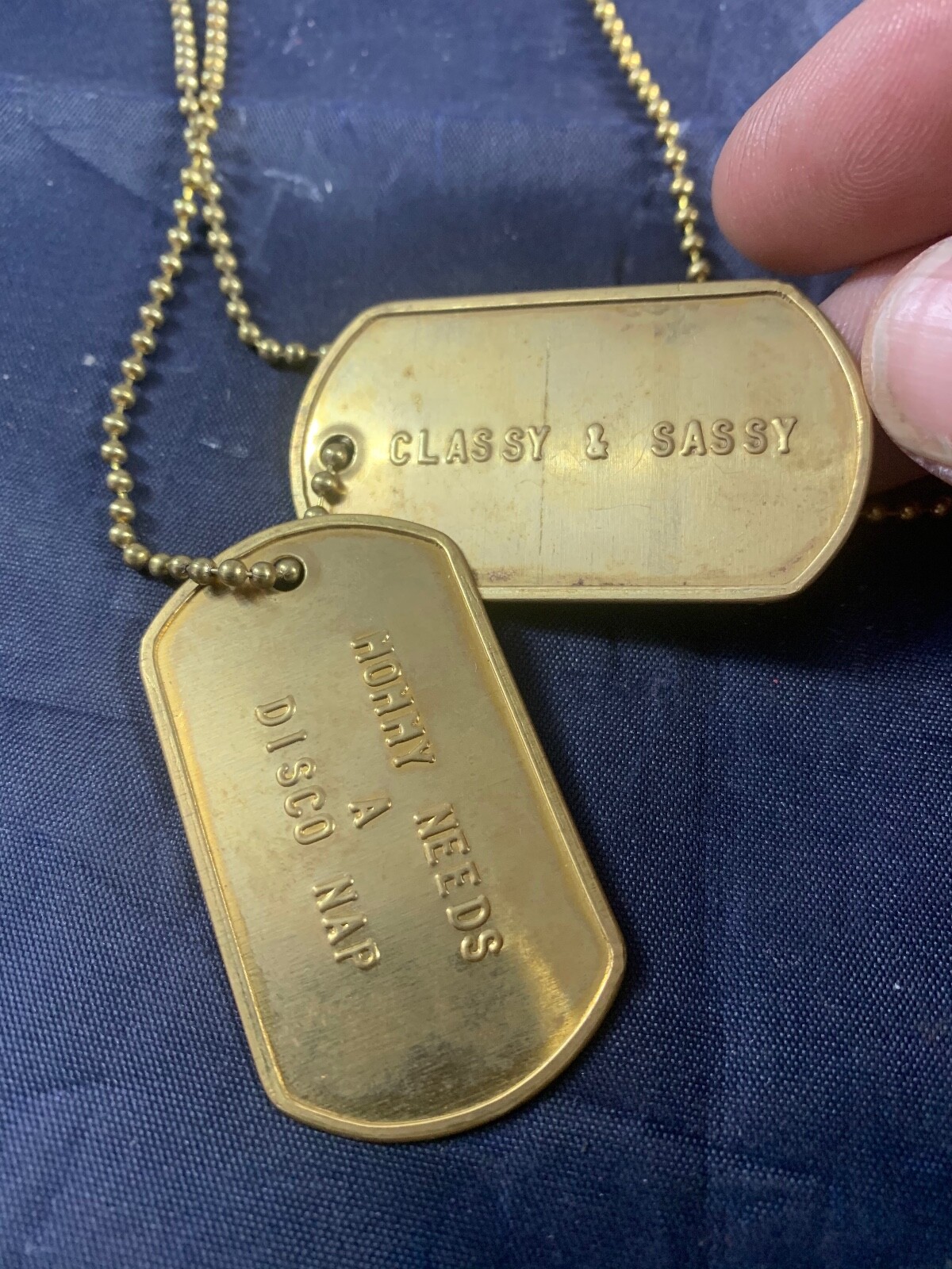 DOG TAG NECKLACES VINTAGE FUNNY GOLD COLOR FUNNY QUOTES ON EACH