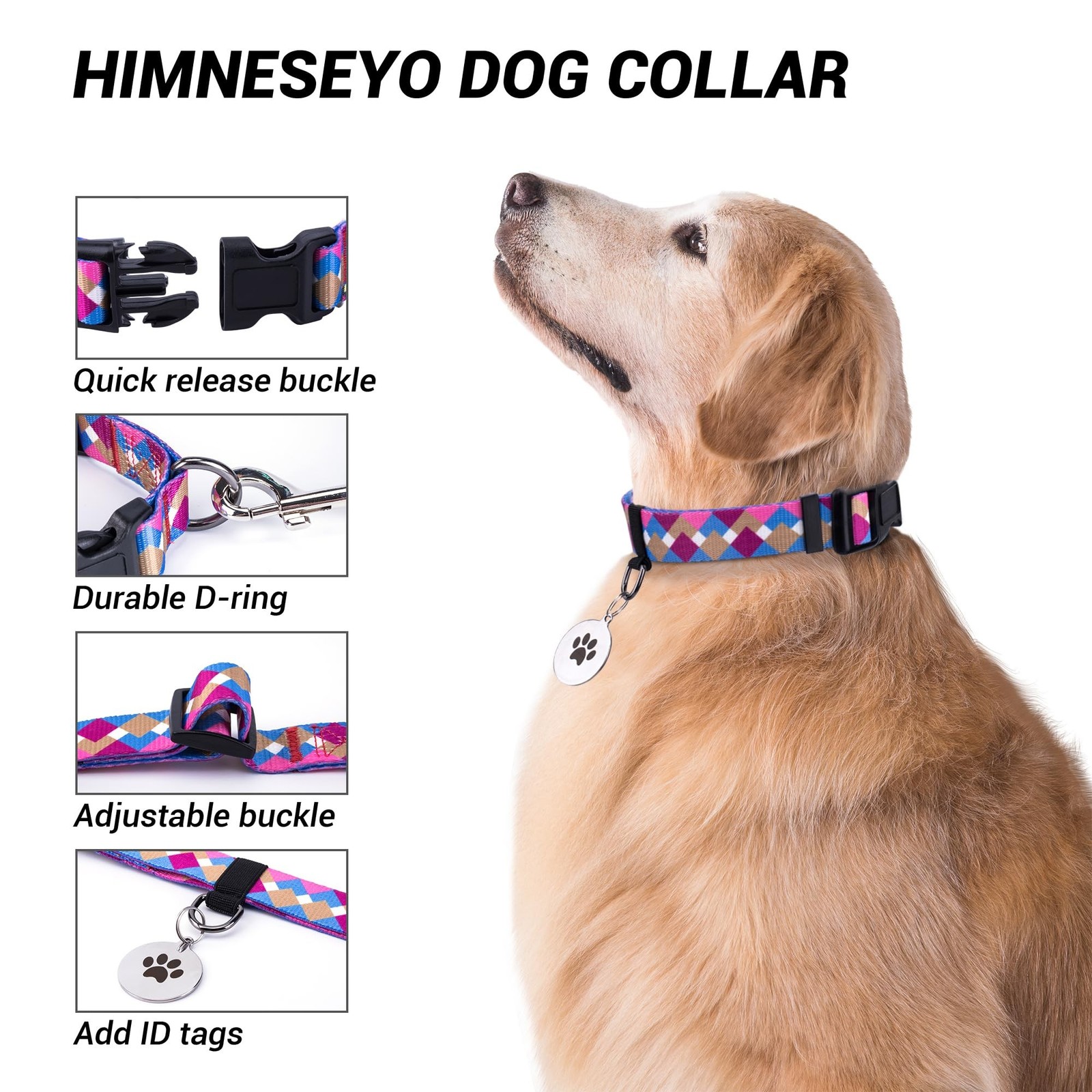 Dog Collar with Name Personalized Dog Collar，Plastic Buckle Dog Collar Qu