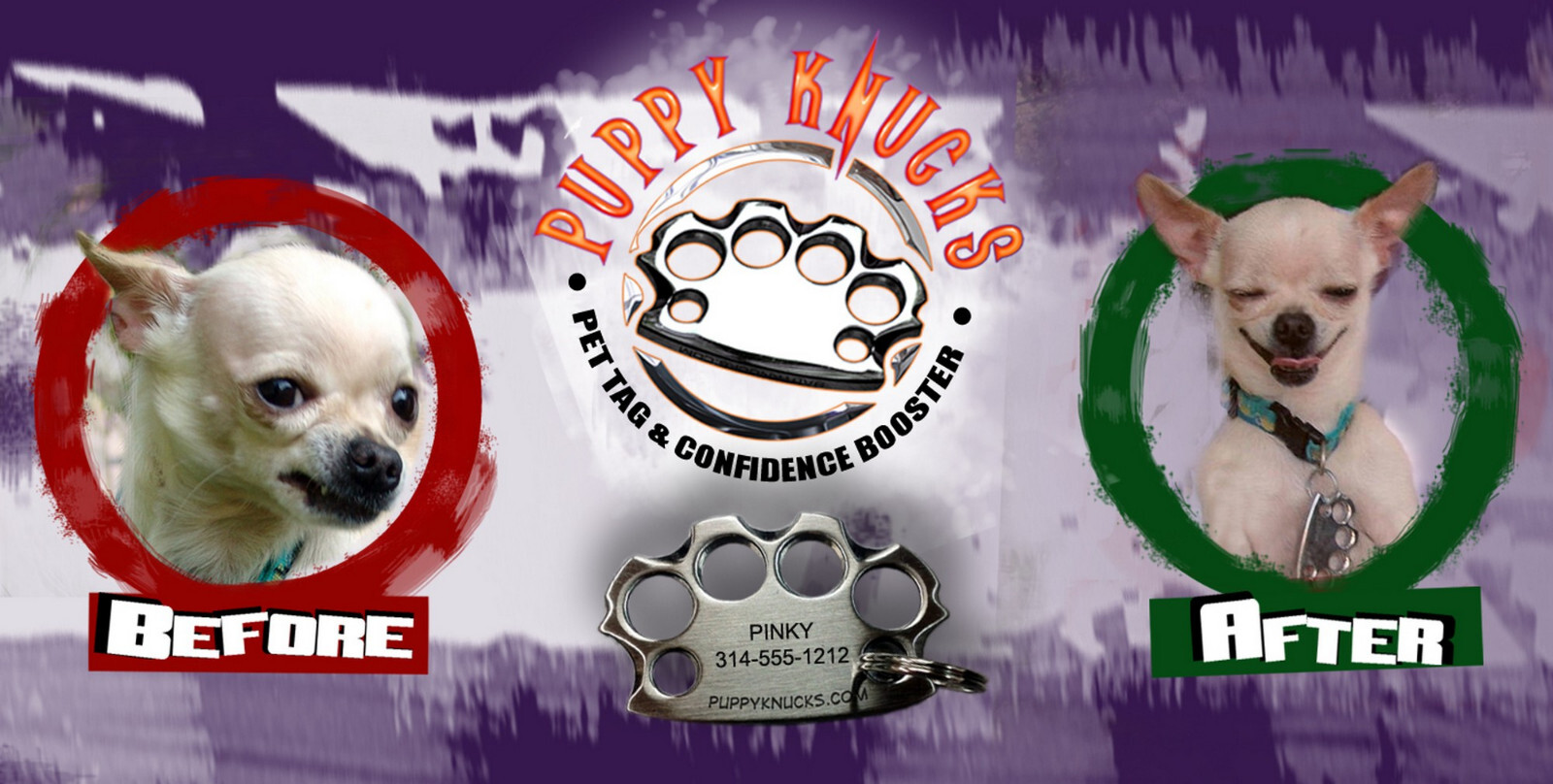 PUPPYKNUCKS Custom Engraved Brass Knuckles dog pet ID tag, 6 Finishes