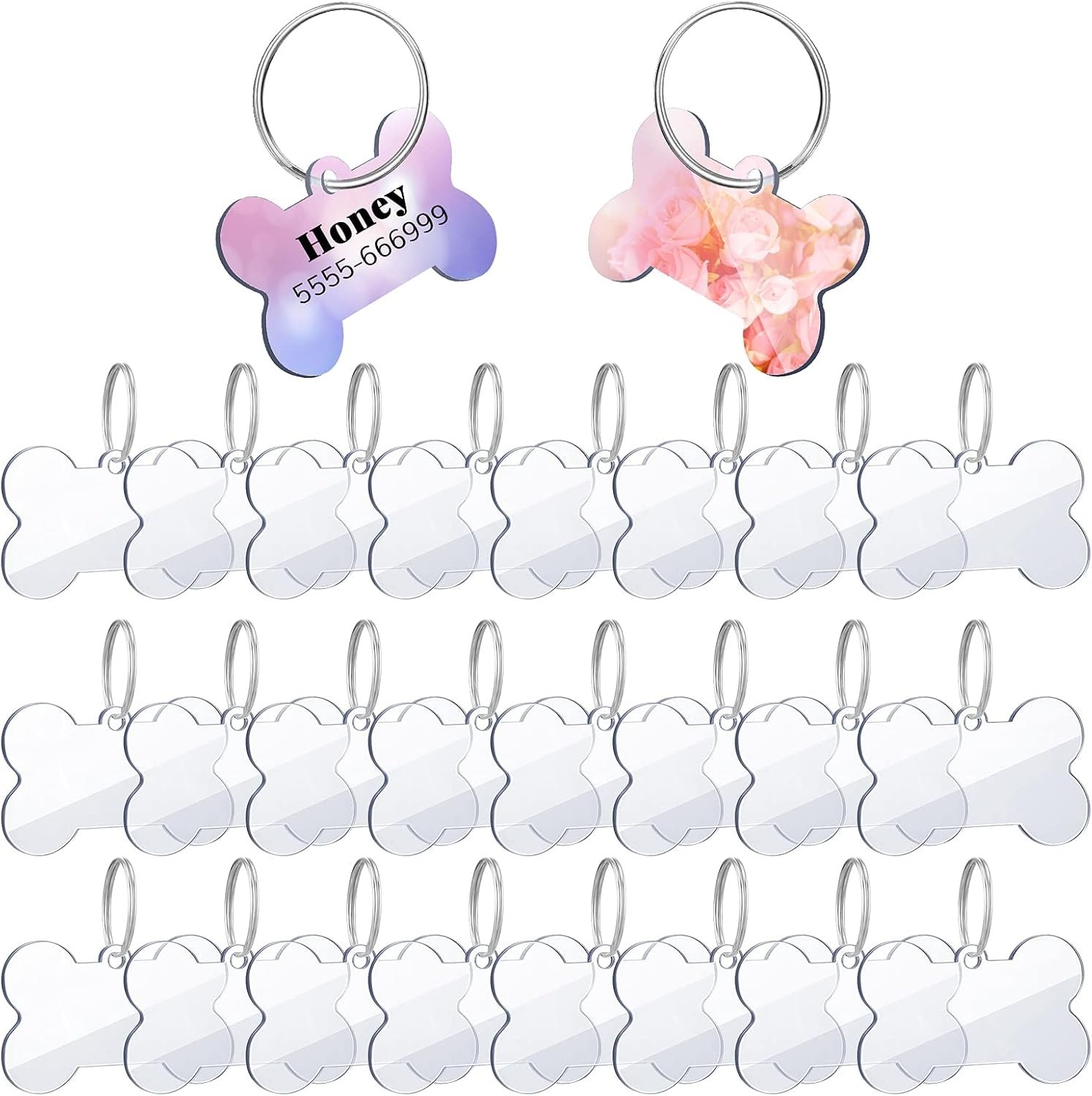 24 Pcs Blank Acrylic Dog Tag 1.49 x 1 Inch Double Dise Bone Shap ID Tags with…
