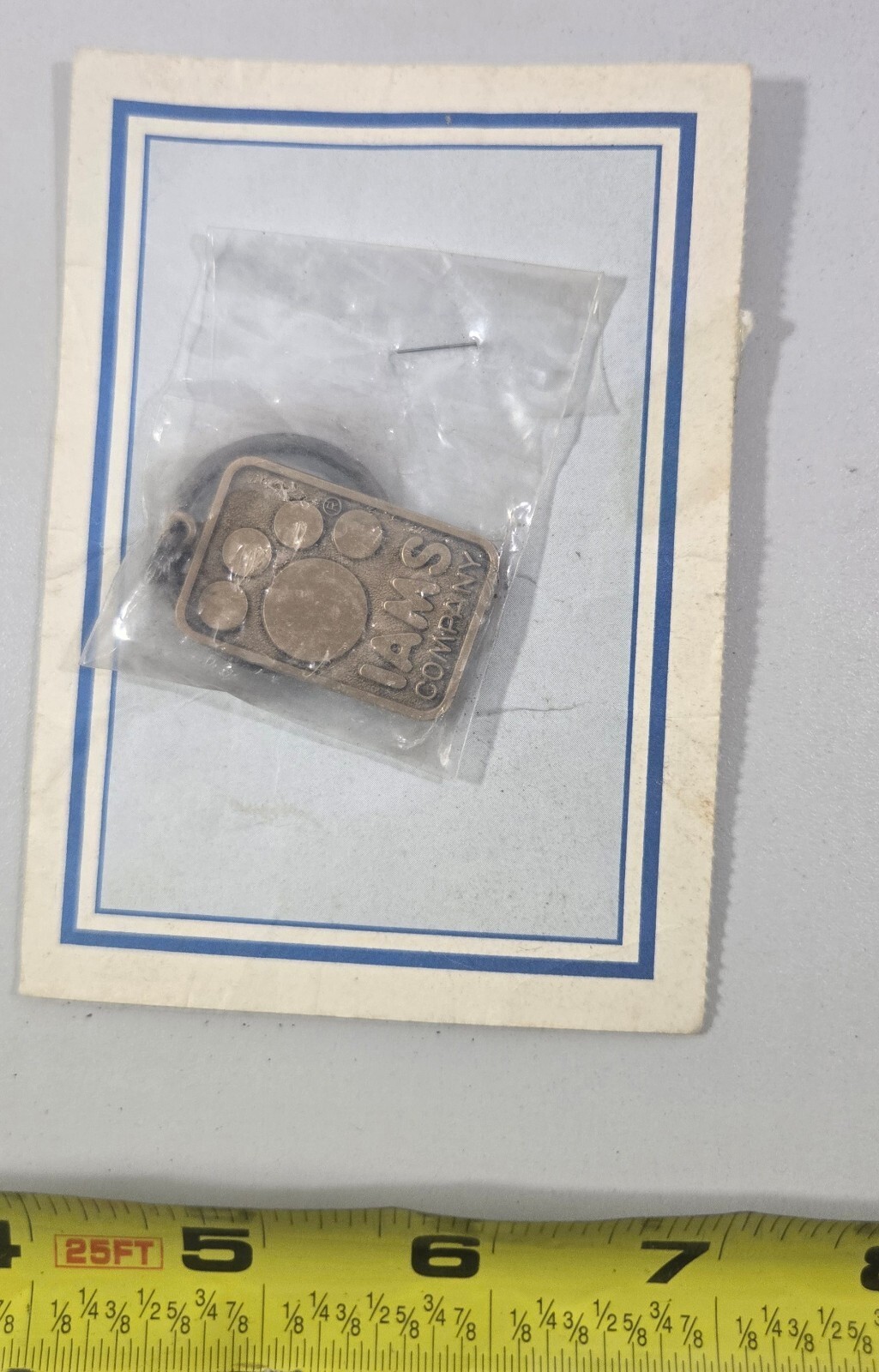 Vintage Brass Paw Print Keychain With Return Postage Tag