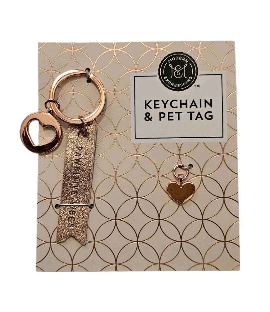 *NEW* Modern Expressions 2-pc Champaigne/Rose Gold Heart Keychain & Pet Tag