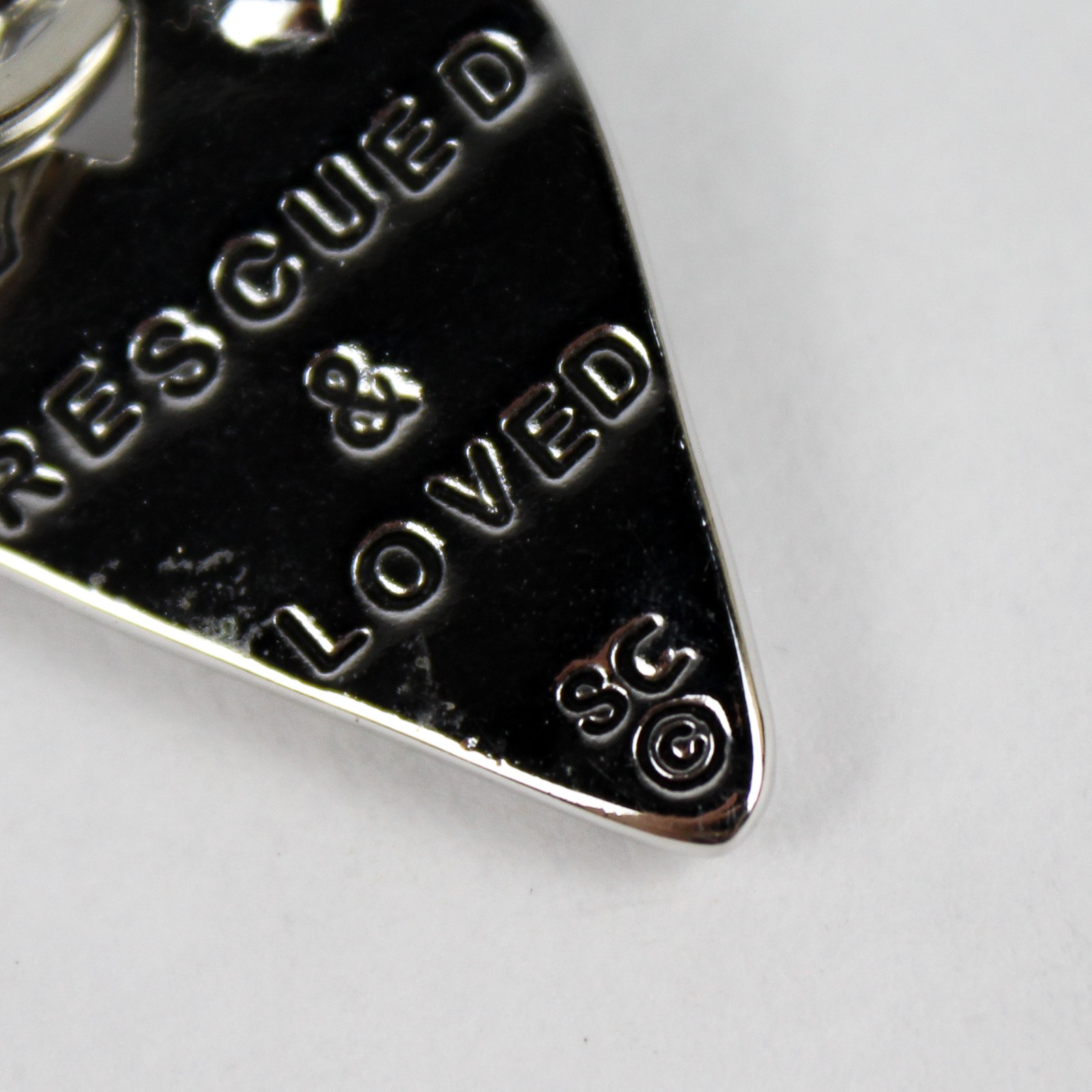 Engraved Silver Pet Collar Tag ‘Rescued & Loved’ with Paw Print for Dogs/Cats