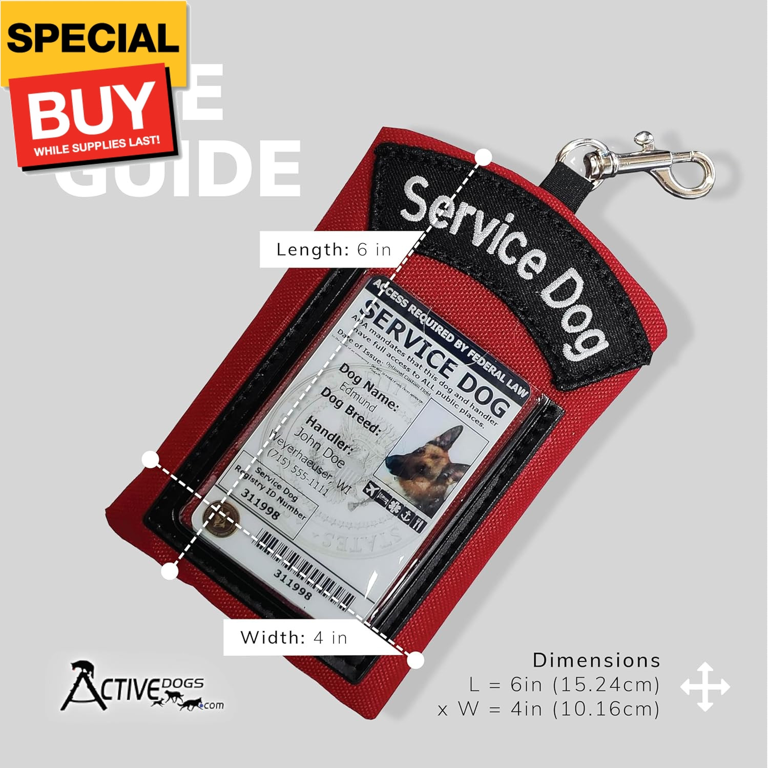 ActiveDogs Service Dog ID Card Pouch – Clip On Identification Badge Display Tag