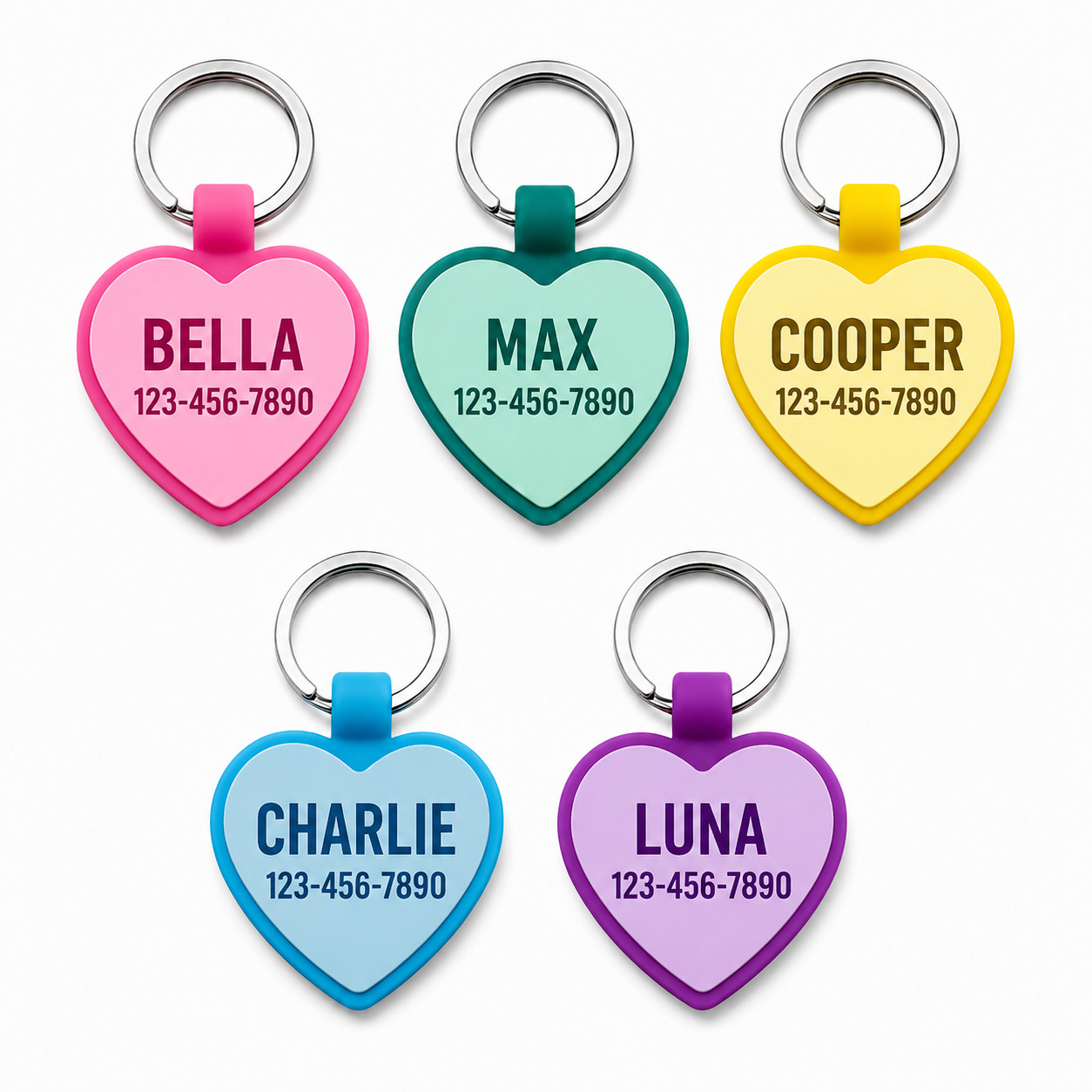 Personalized Heart Silicone Pet ID Tag Custom Engraved Dog Cat Name Tag