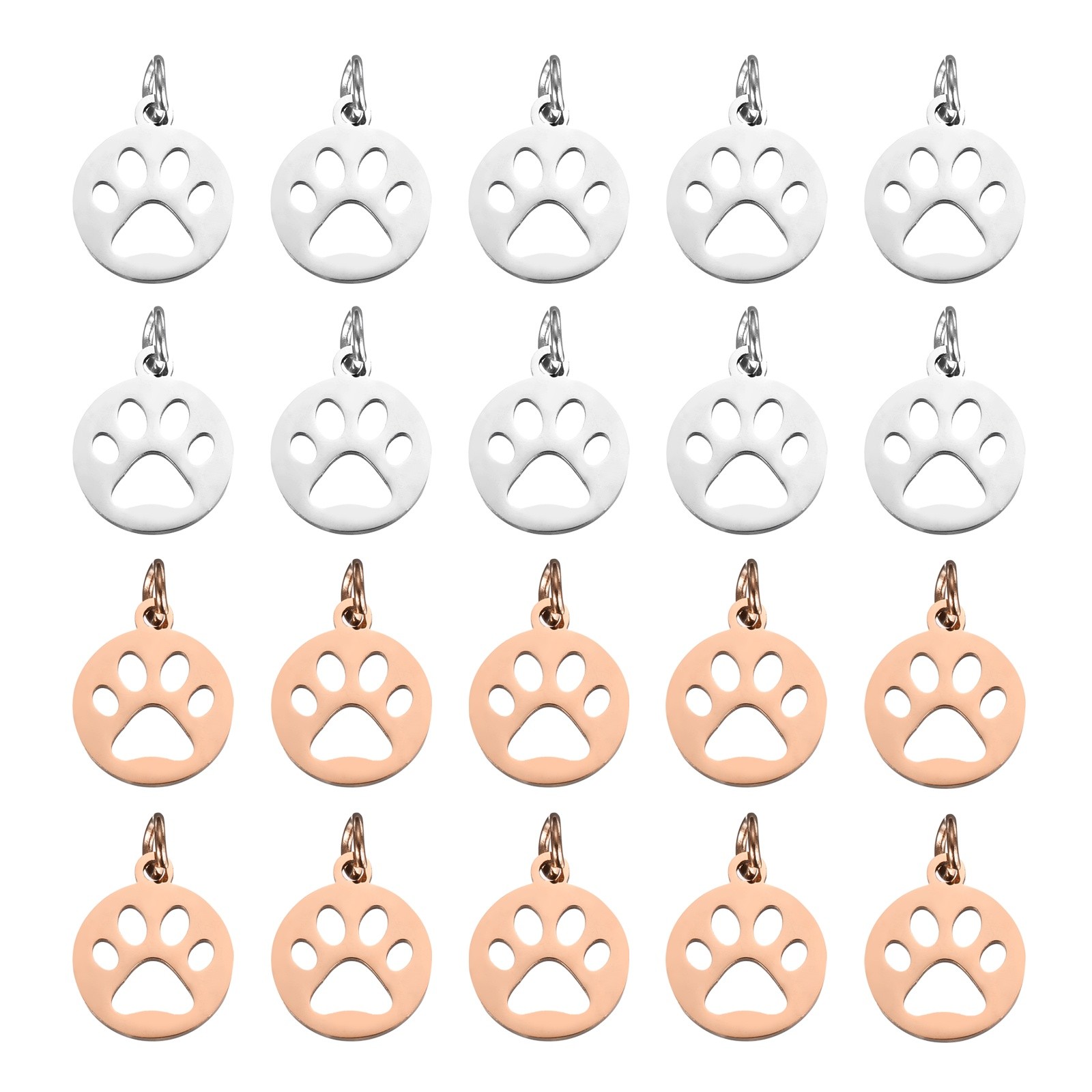 Dog Paw Print Charms 3mm, 20 Pcs Round Cat Dog Paw Pendant, Silver/Rose Gold
