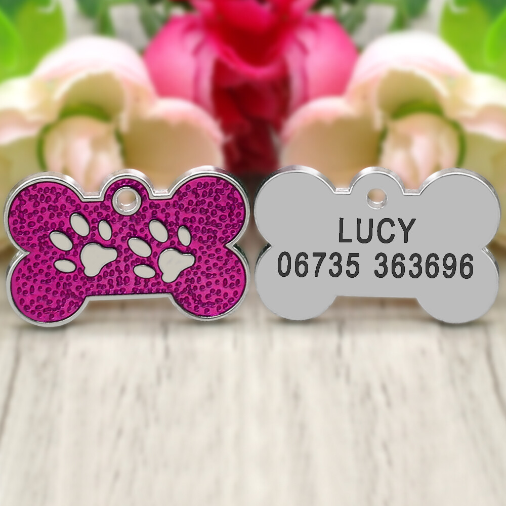 10/20pcs Dog Tags Bone Shape Personalized Custom Pet Name ID Address Paw Print