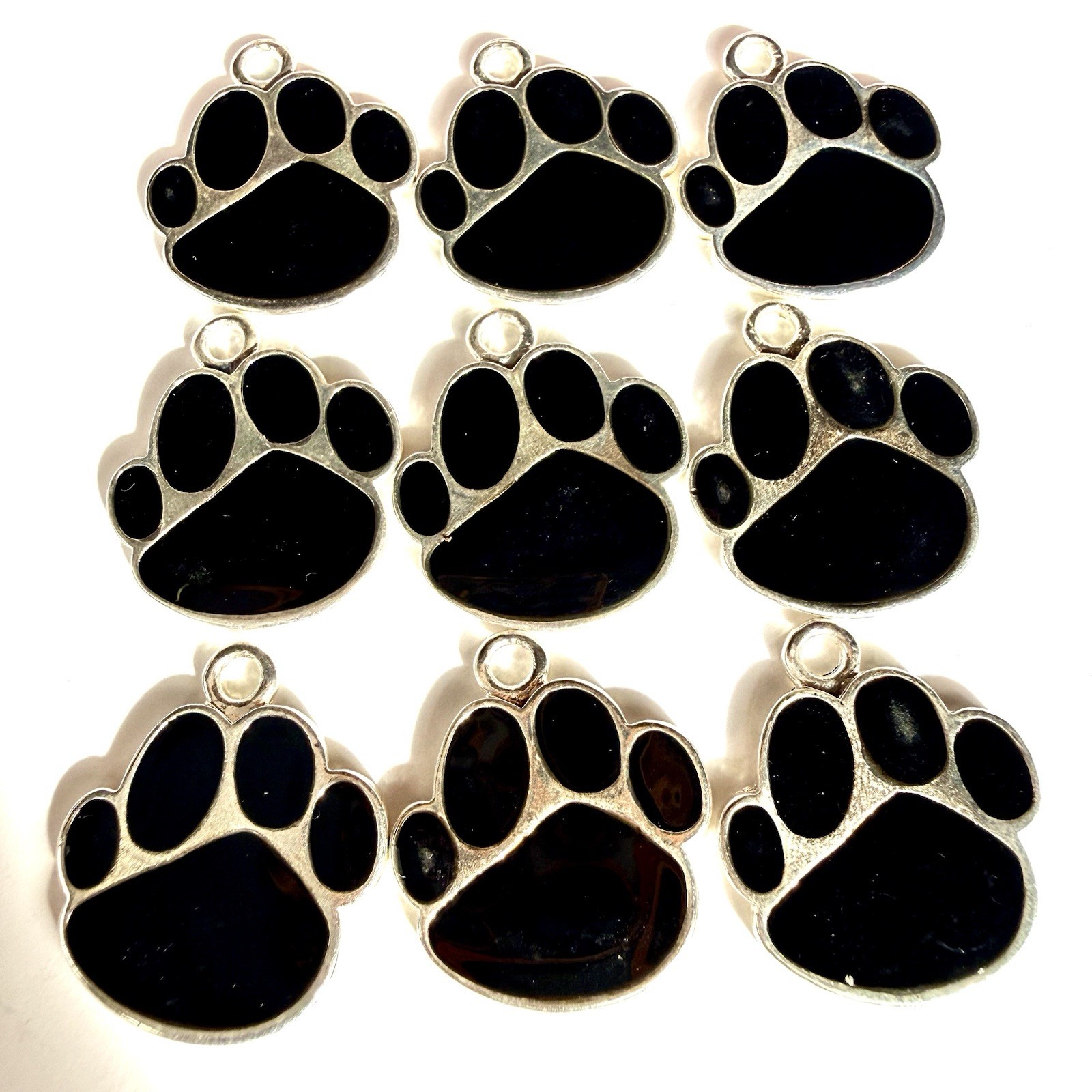 Black Enamel Dogs Paw Print Charms Large 25mm Qty:9